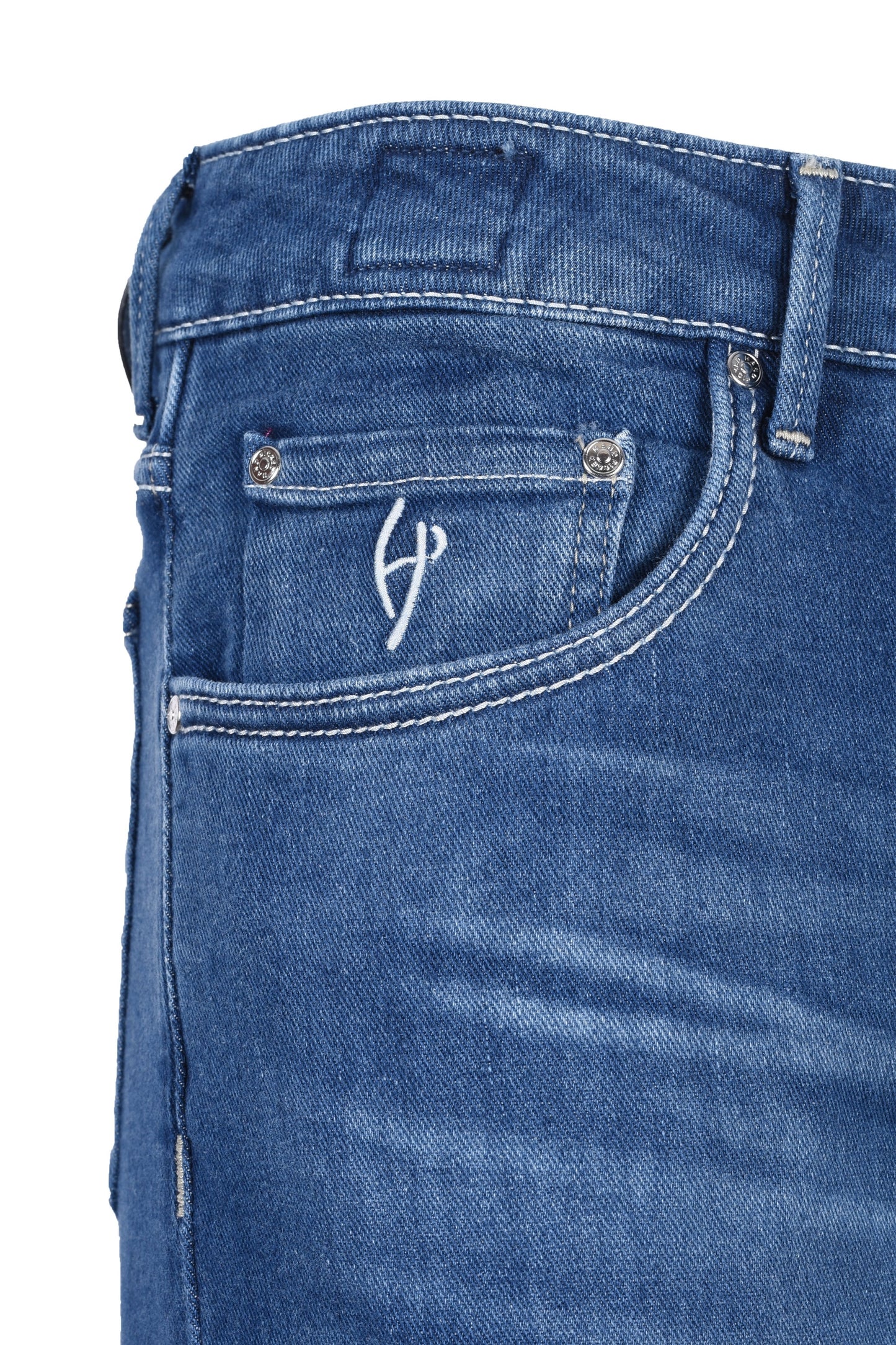 Handpicked Ravello Pink Painted Badge Jeans Light Blue