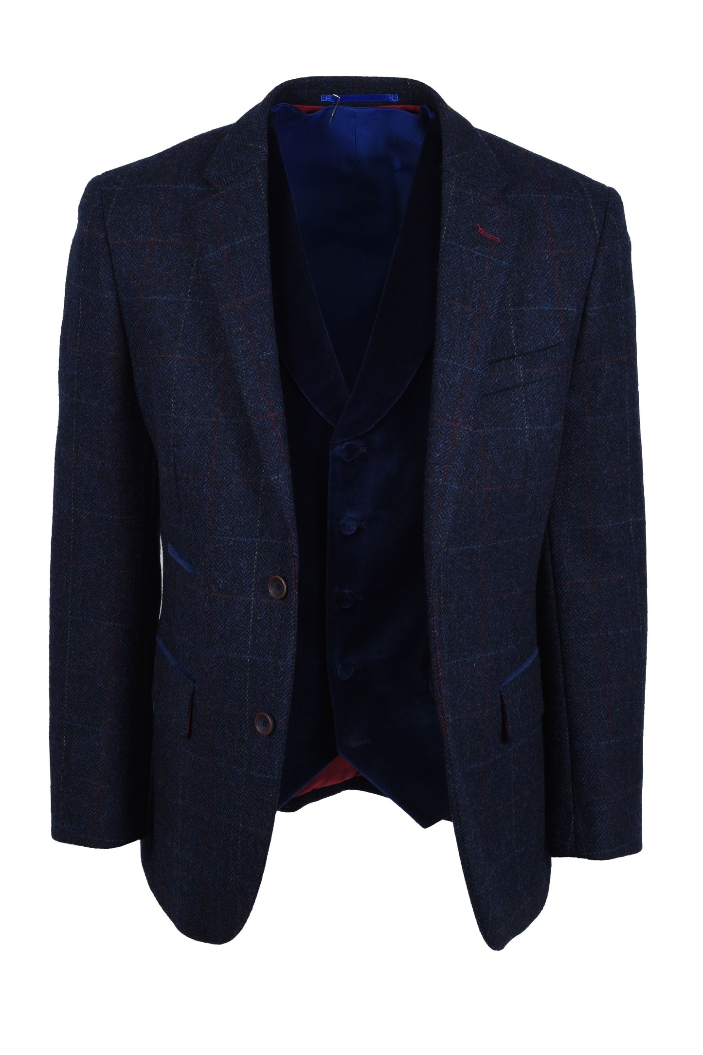 Giacca e gilet Mazelli blu rosso a quadri