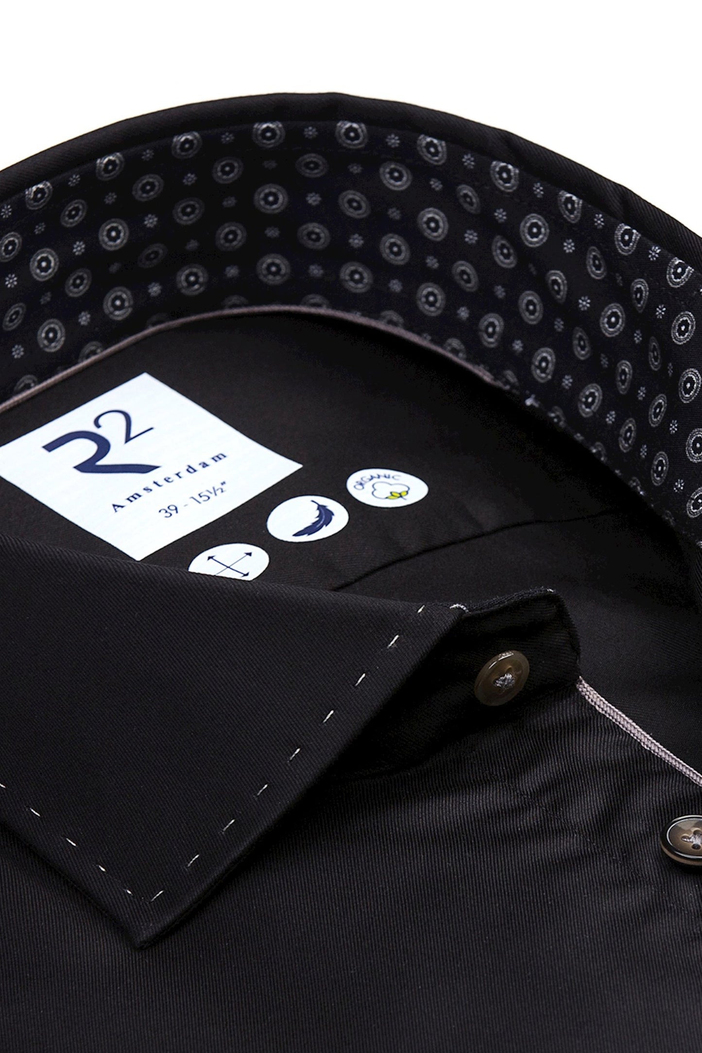 R2 Black Shirt With Stitched Collar Detail Black
