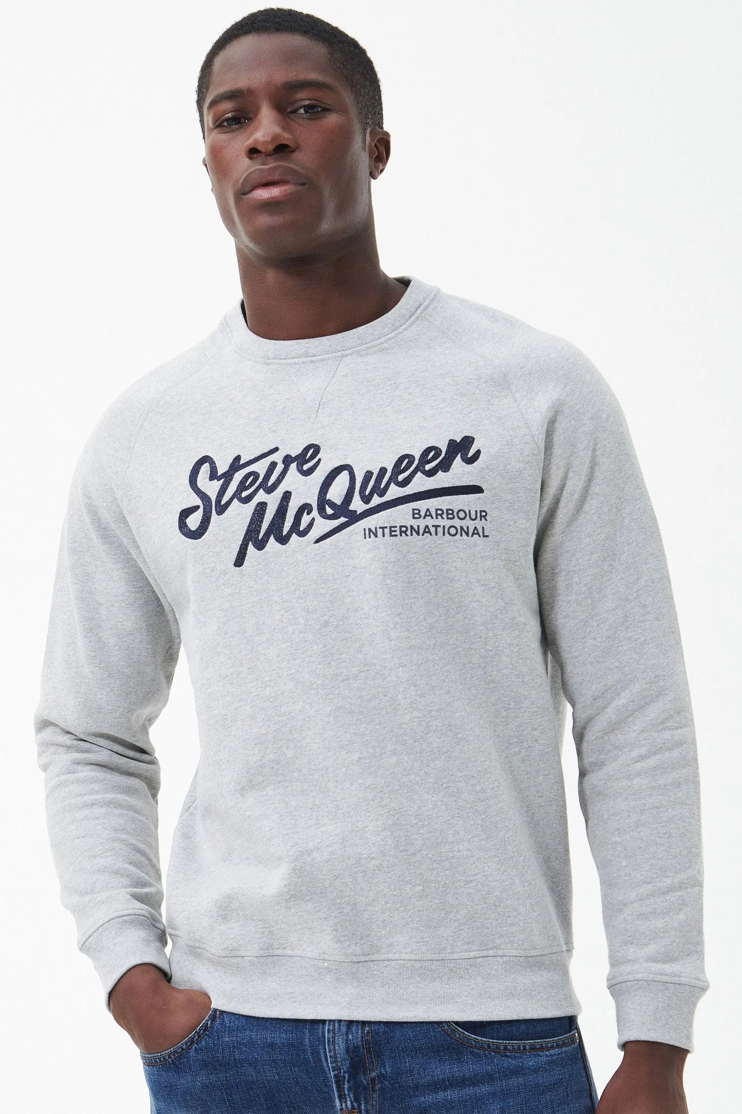 Barbour Steve McQueen Frankie Crew Neck Sweatshirt Grey Marl Barbour Steve Mcqueen