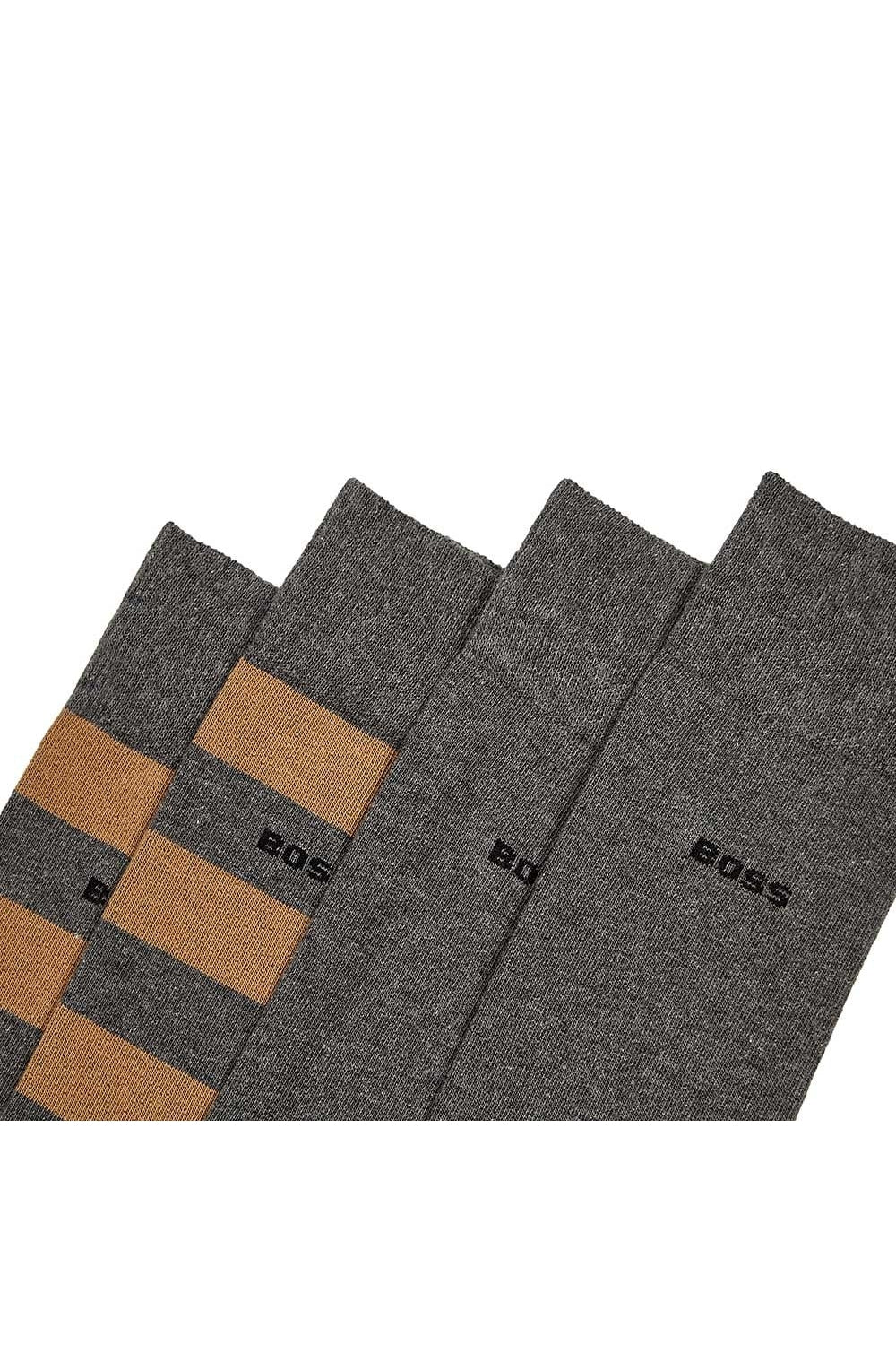 Boss Black 2 Pack Block-stripe Socks Medium Beige