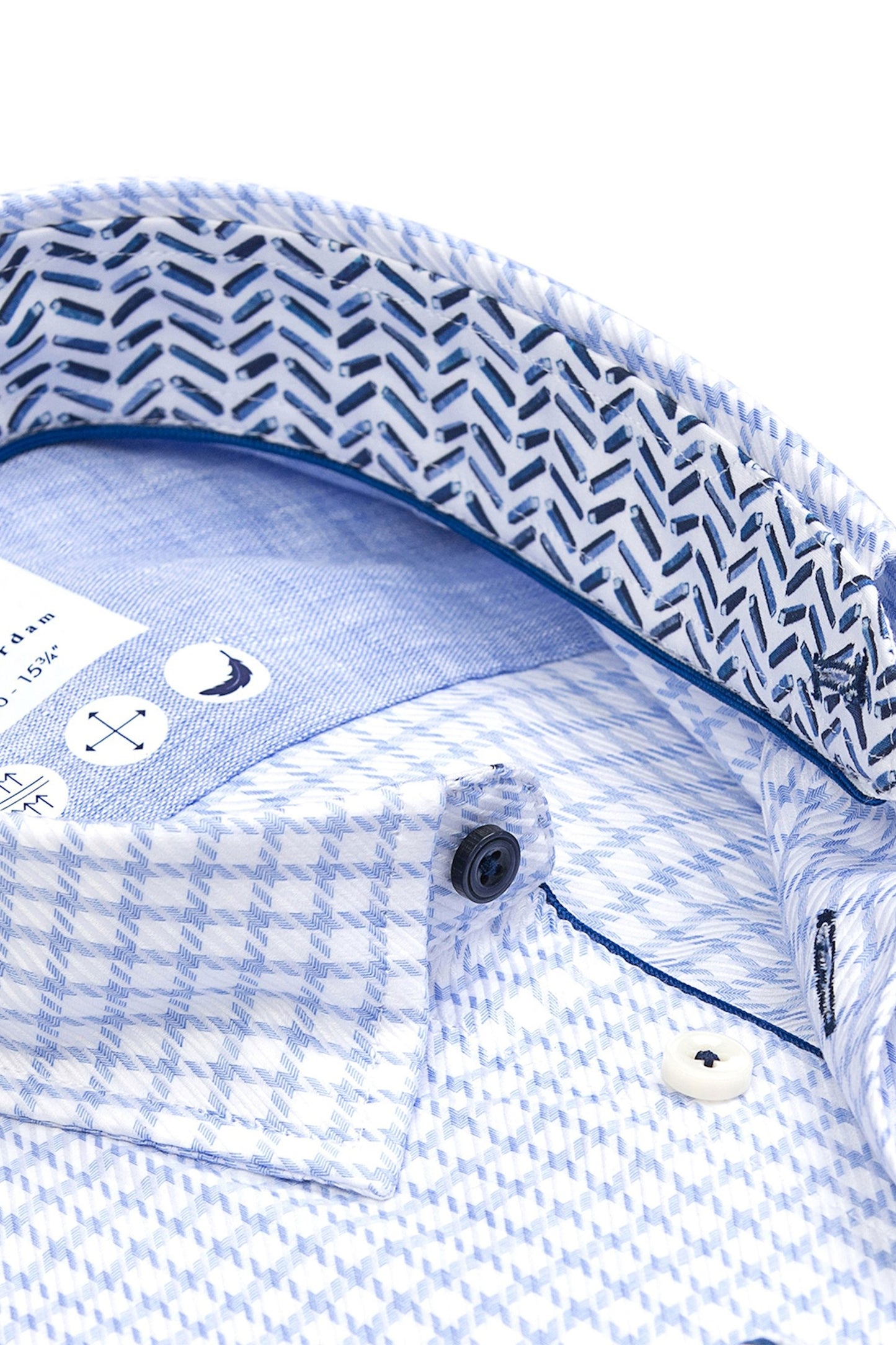 R2 Col boutonné caché à carreaux bleu clair