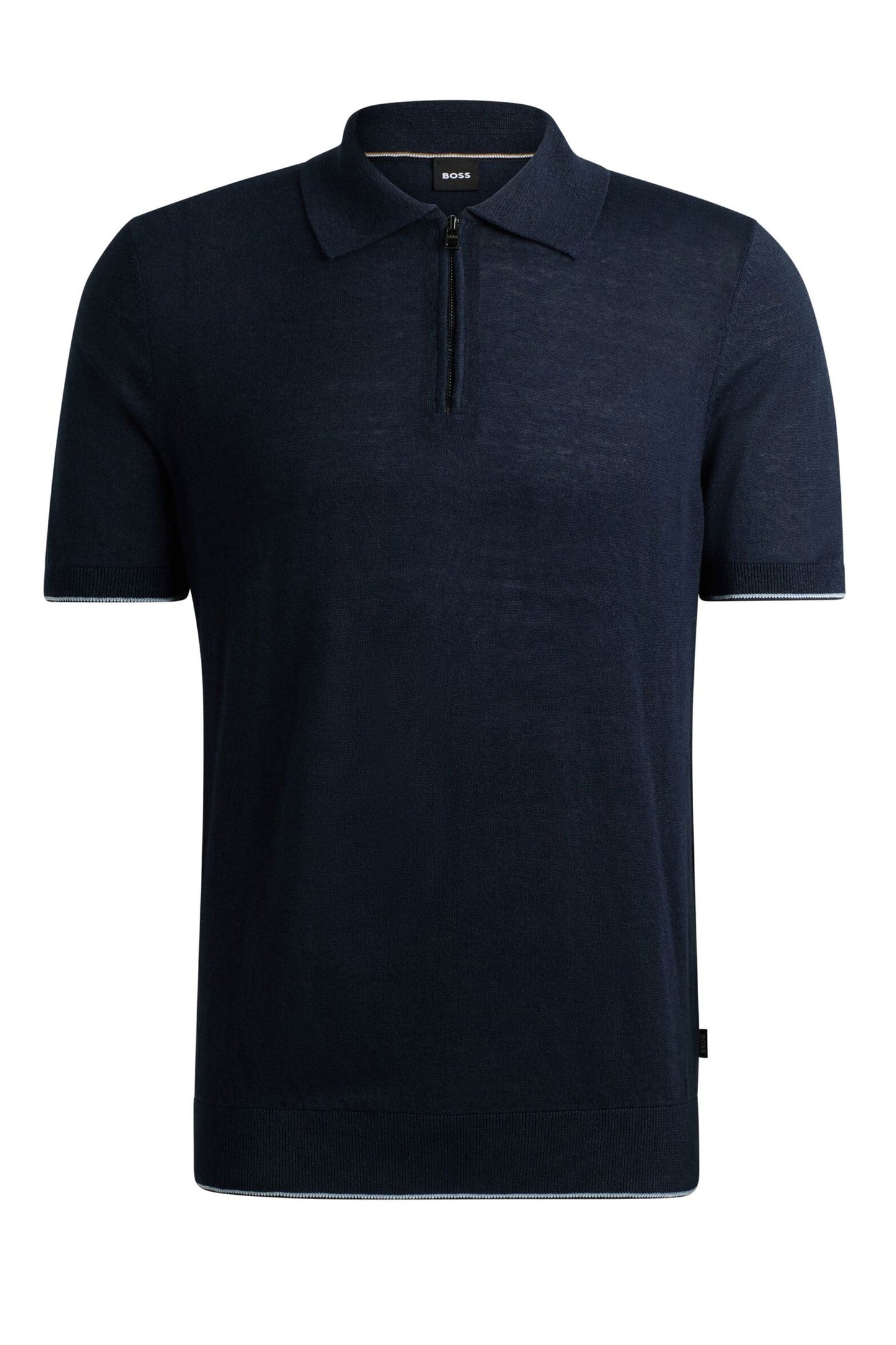 Boss Trieste Half Zip Short Sleeved Polo Shirt Dark Blue