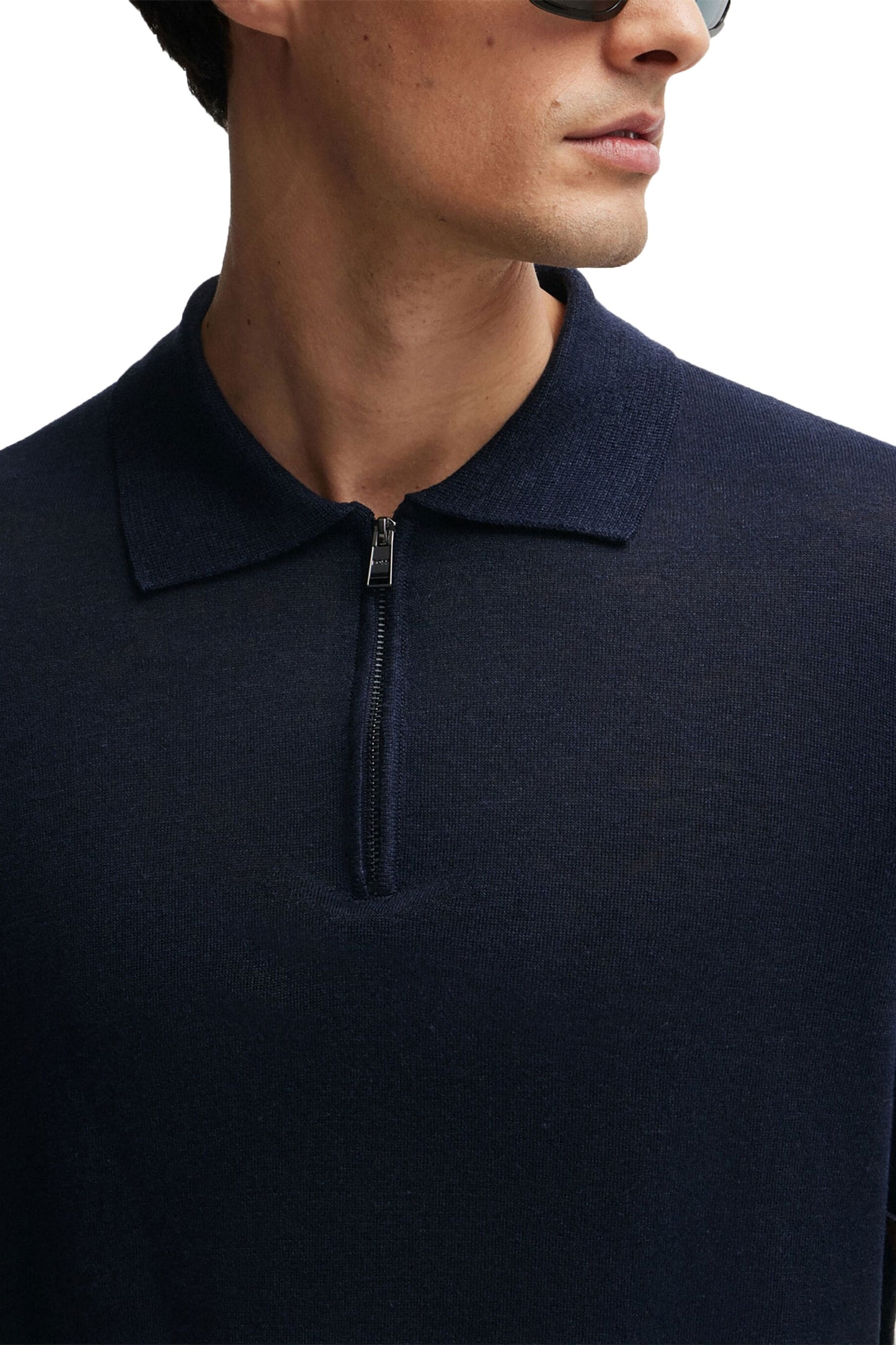 Boss Trieste Half Zip Short Sleeved Polo Shirt Dark Blue