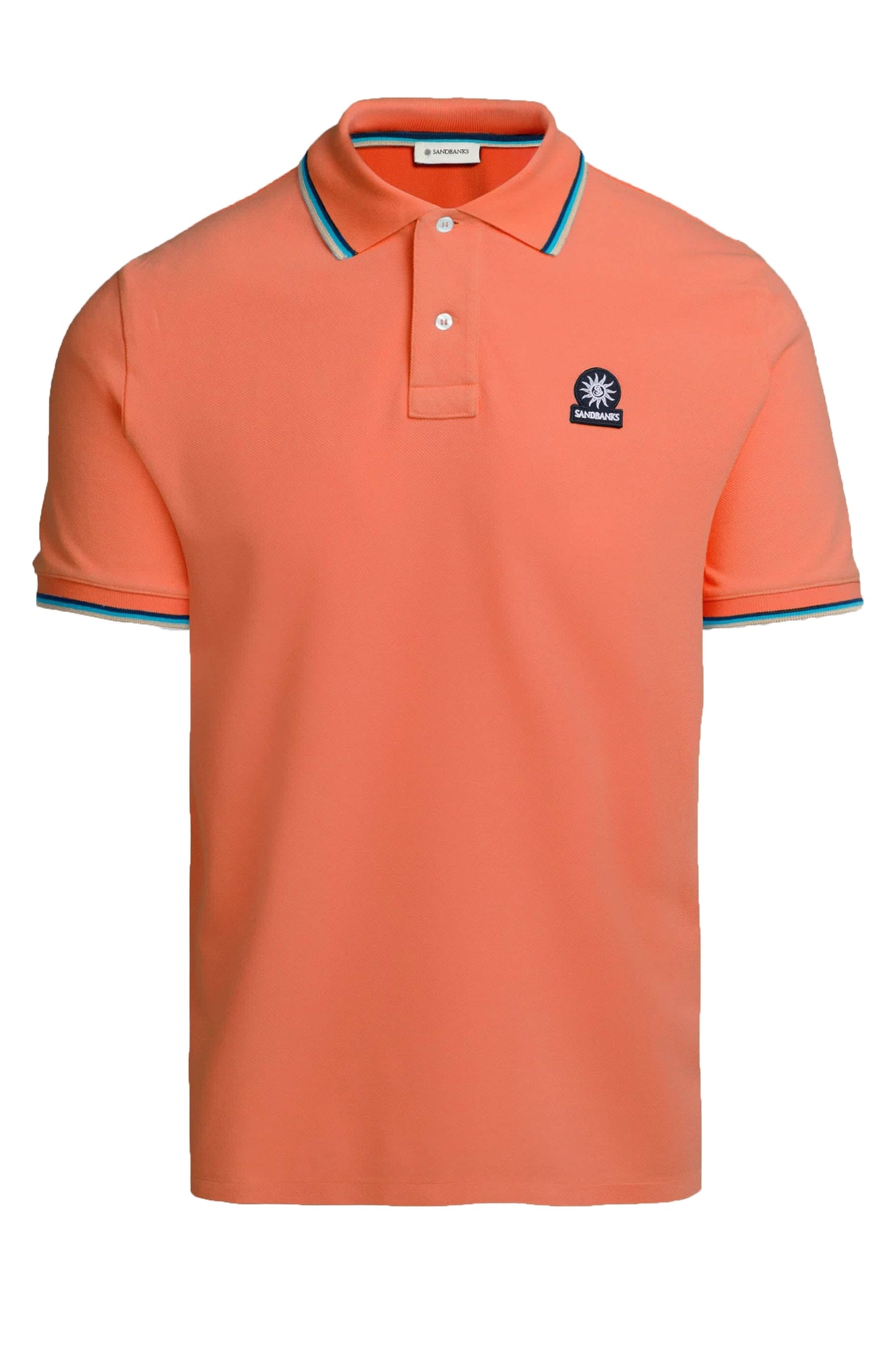 Sandbanks Badge Logo Tipped Sleeve Polo Shirt Coral
