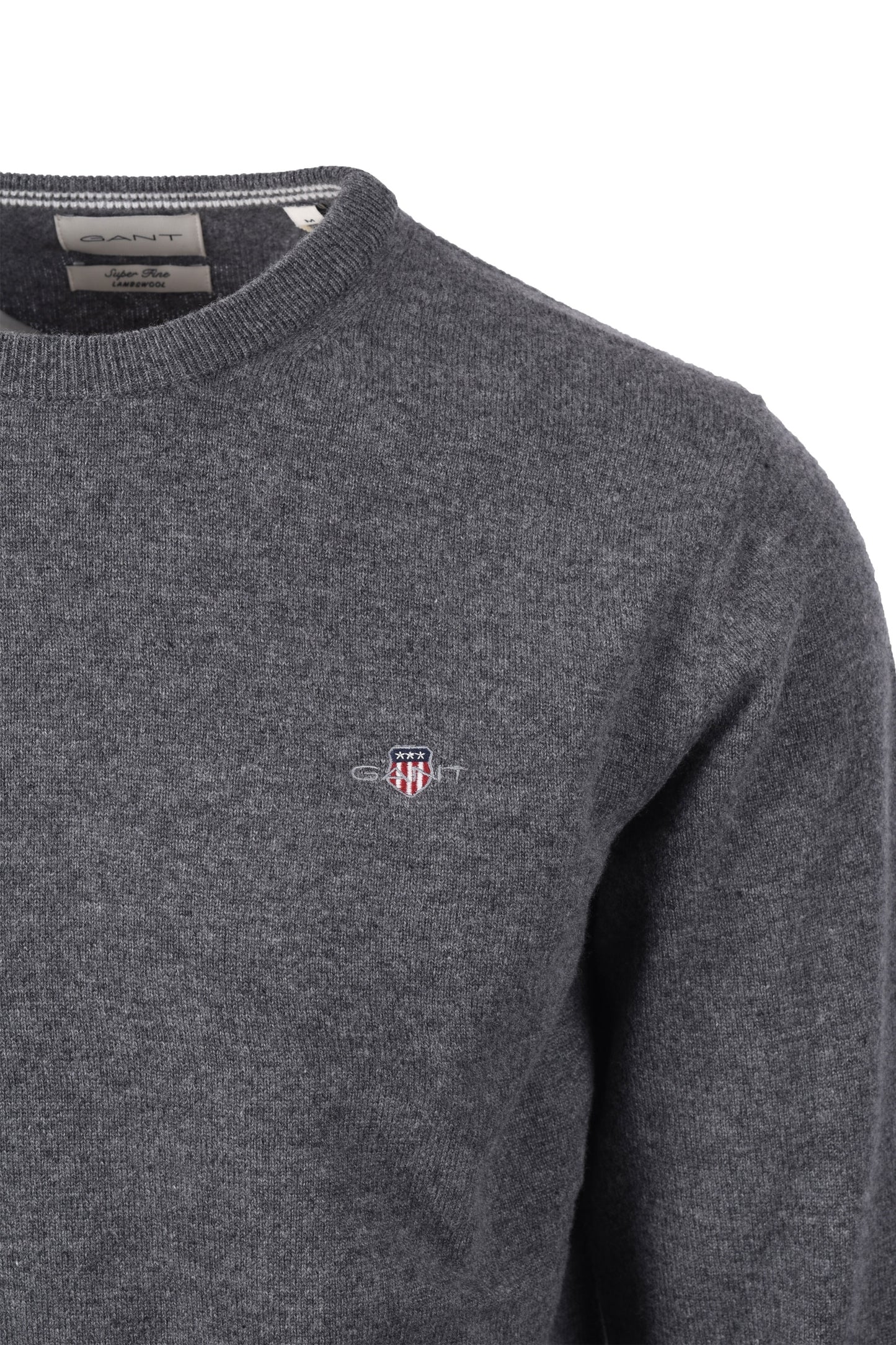 Gant Superfine Lambswool Crew Neck Knitwear Charcoal Melange