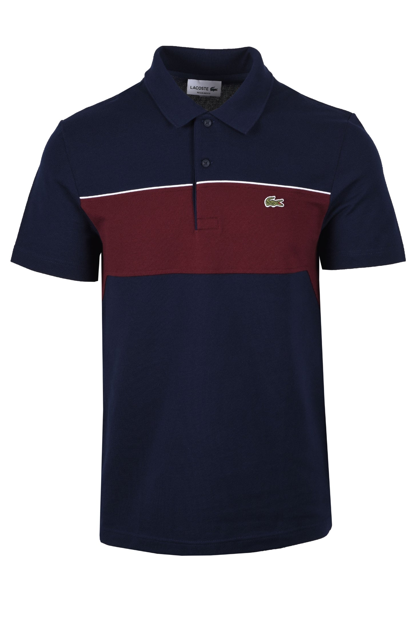 Lacoste Colour Block Short Sleeve Polo Shirt Navy/Bordeaux