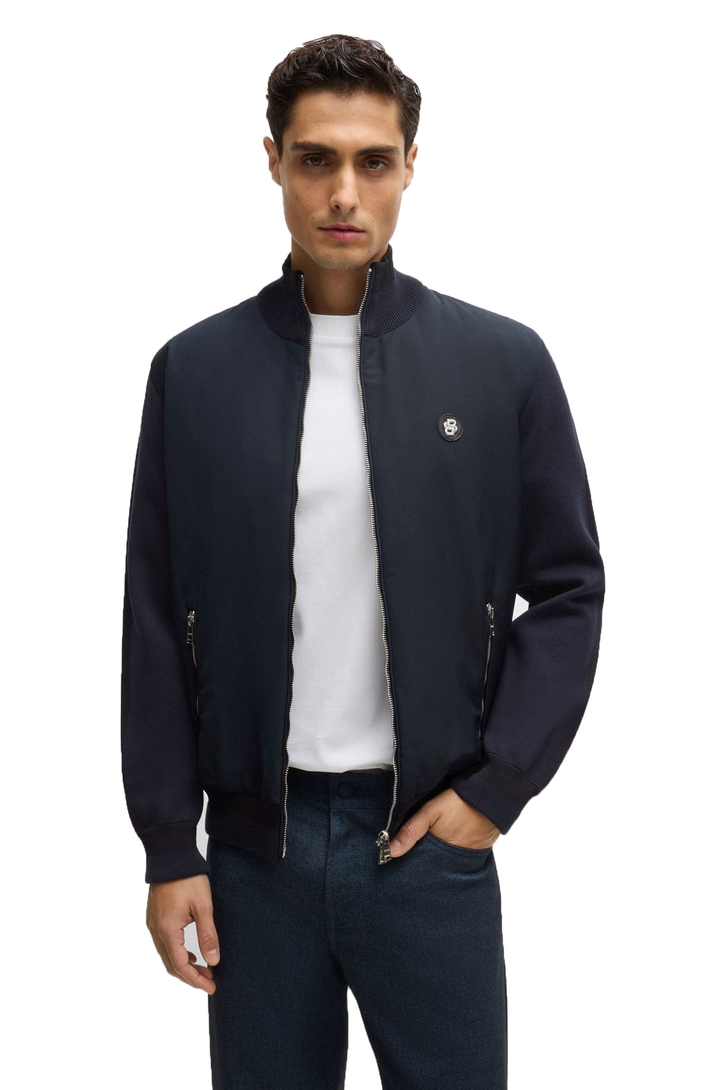 Boss C-Darmando Mixed-material Zip-up Jacket Dark Blue