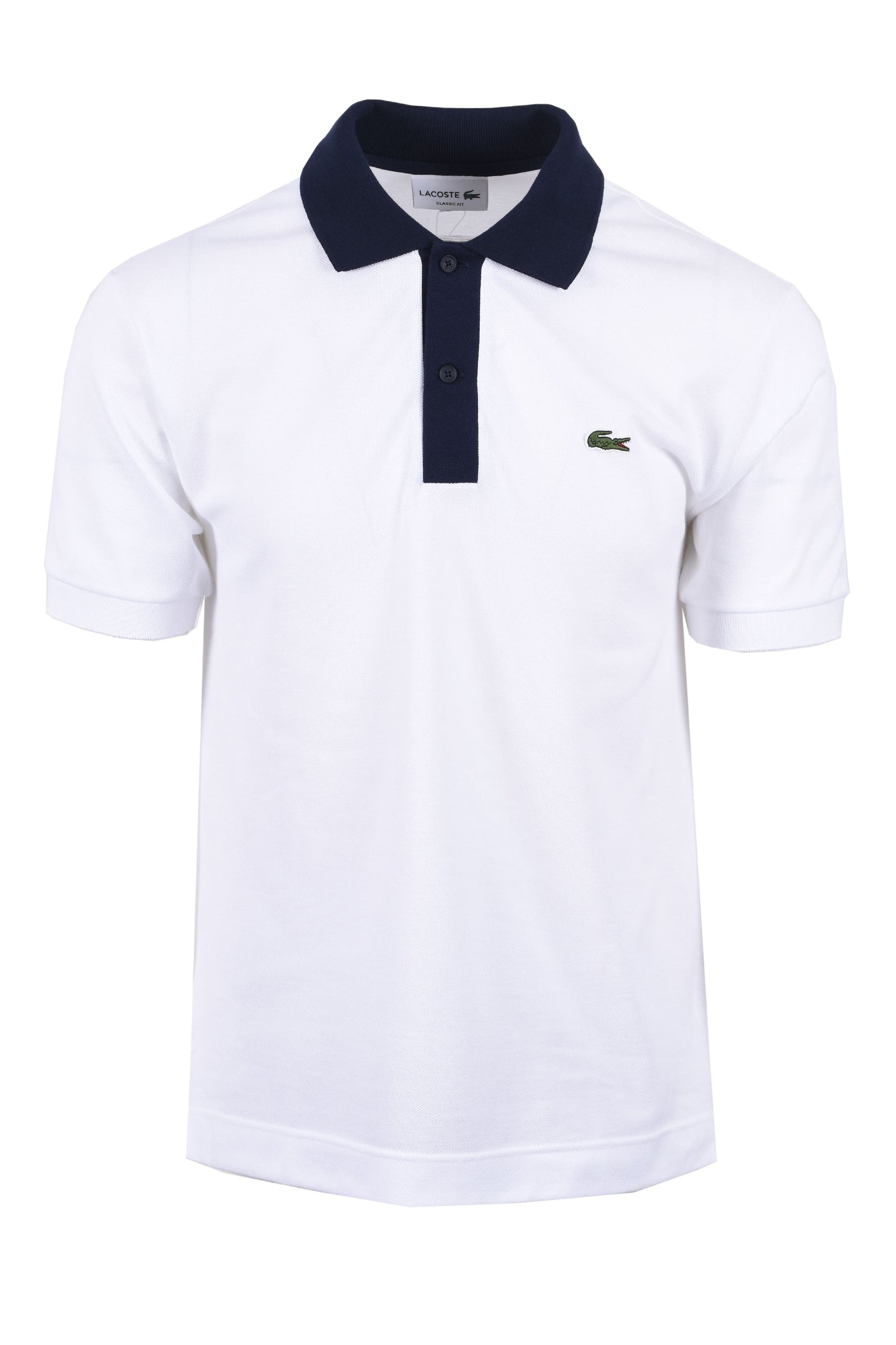 Lacoste Short Sleeved Contrast Collar Polo White/Navy Blue