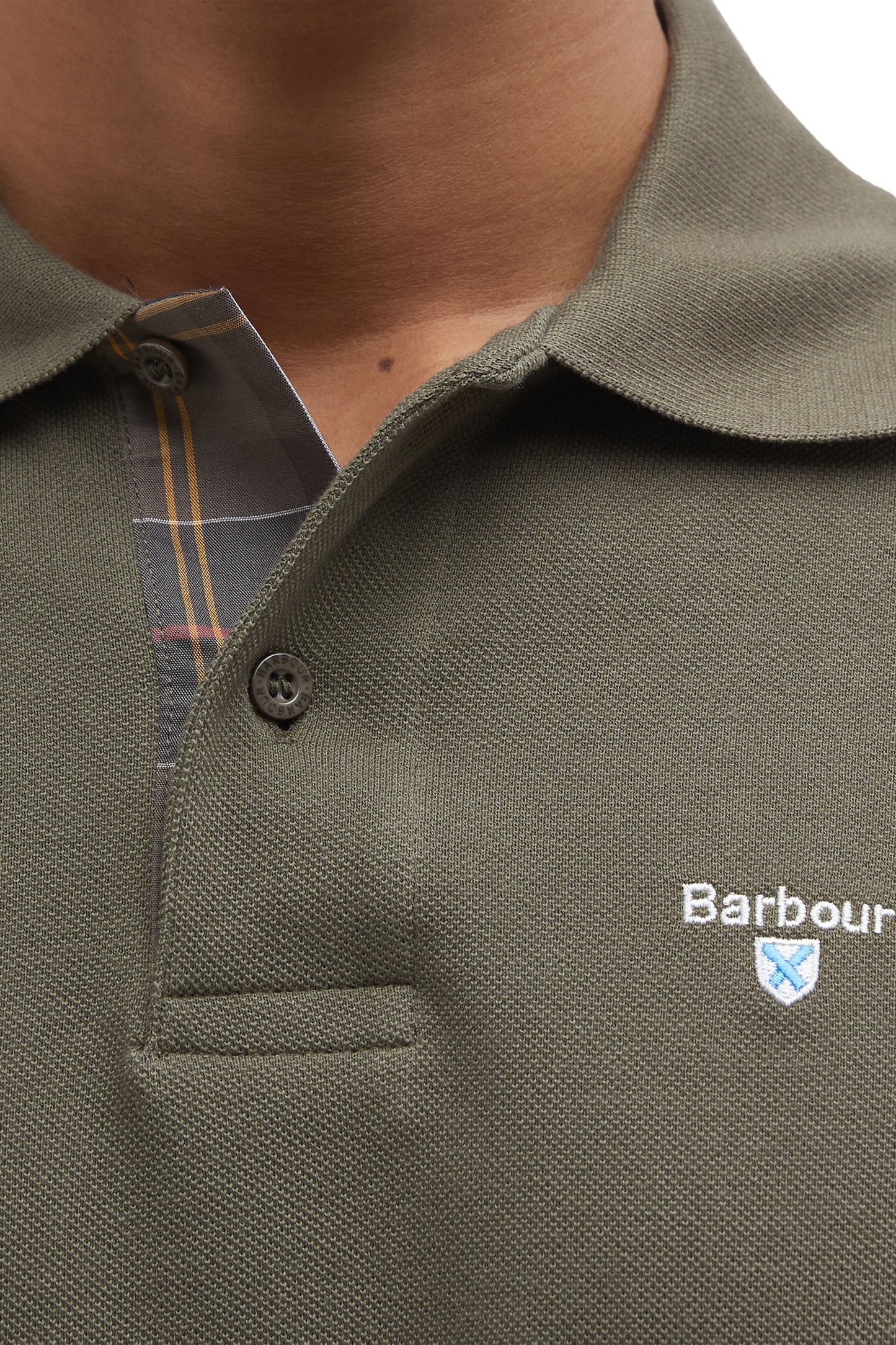 Barbour Tartan Pique Polo Shirt Dark Olive