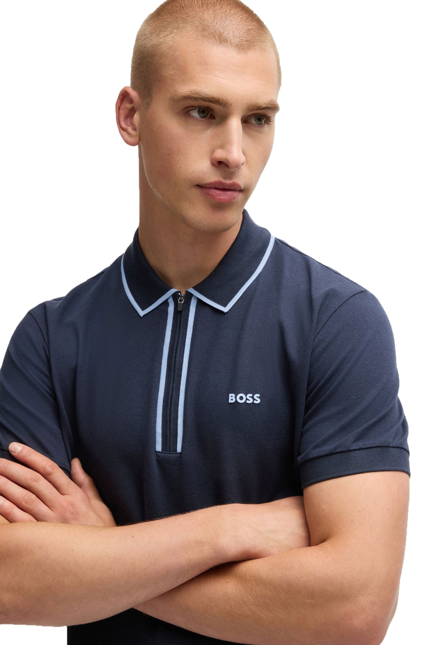 Polo à bande Boss Philix bleu foncé