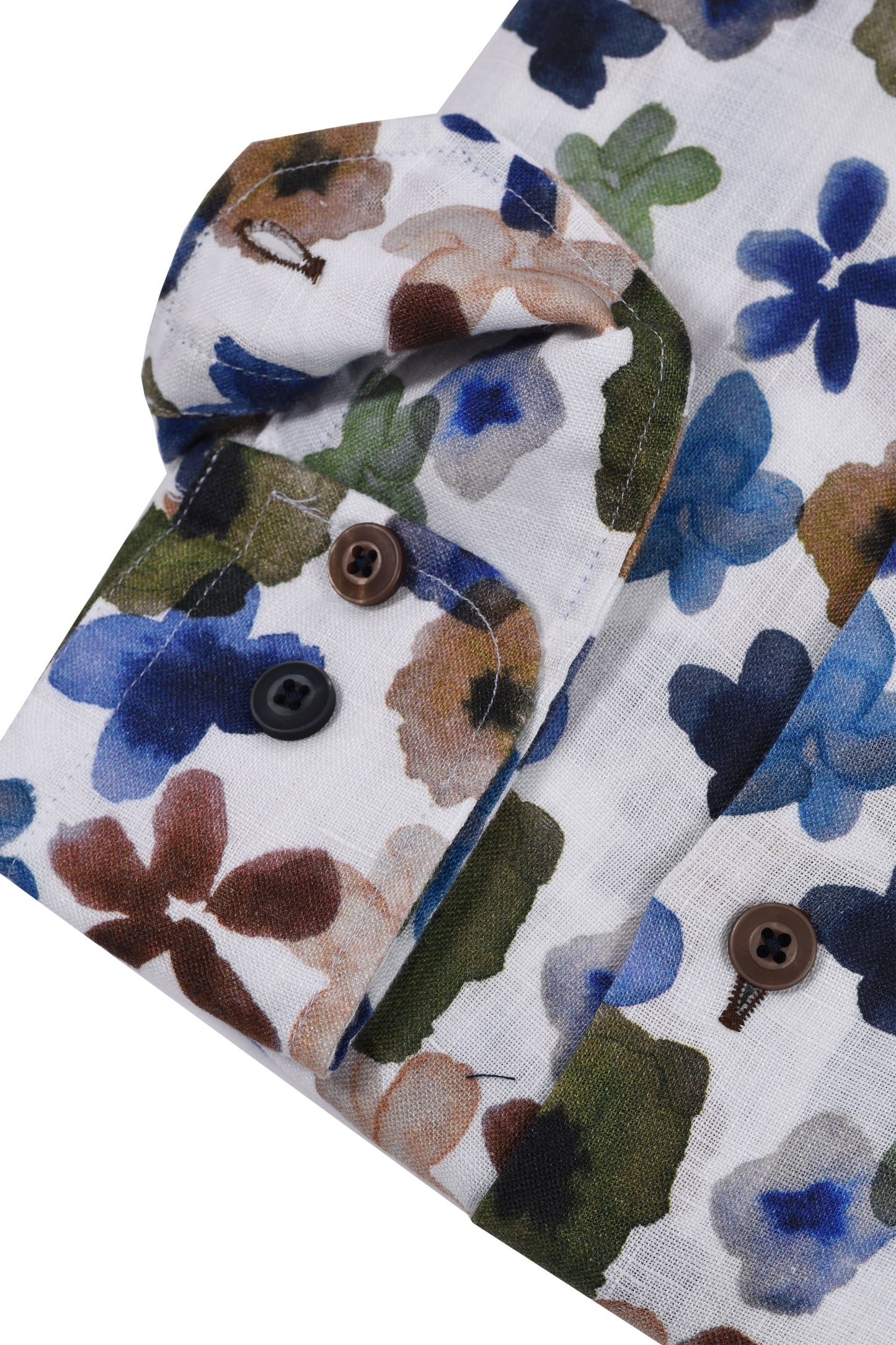 R2 Floral Pattern Long Sleeved Linen Shirt Dark Green