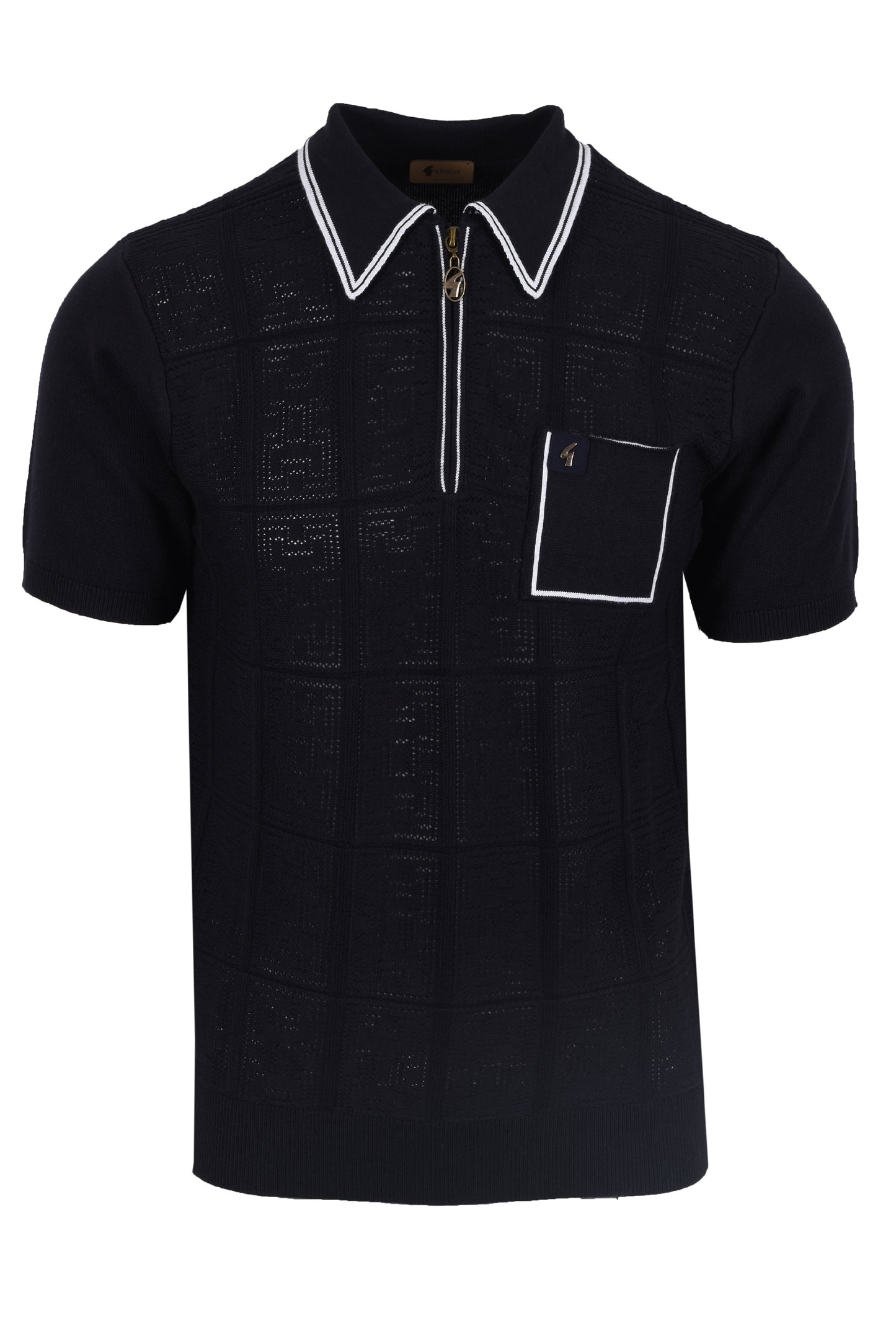 Gabicci Vintage Marr Knitted Zipped Polo Shirt Navy