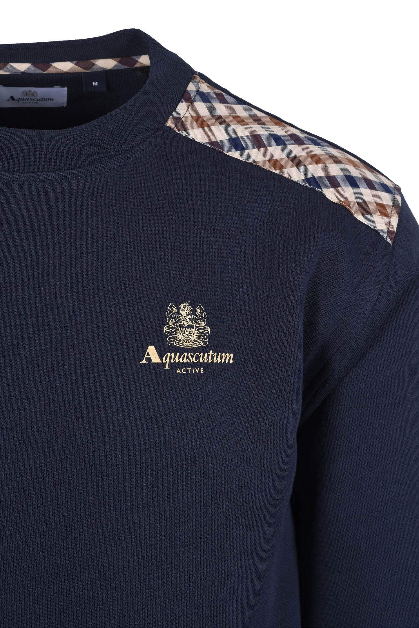 Aquascutum Club Check Shoulder Crew Neck Sweatshirt Navy