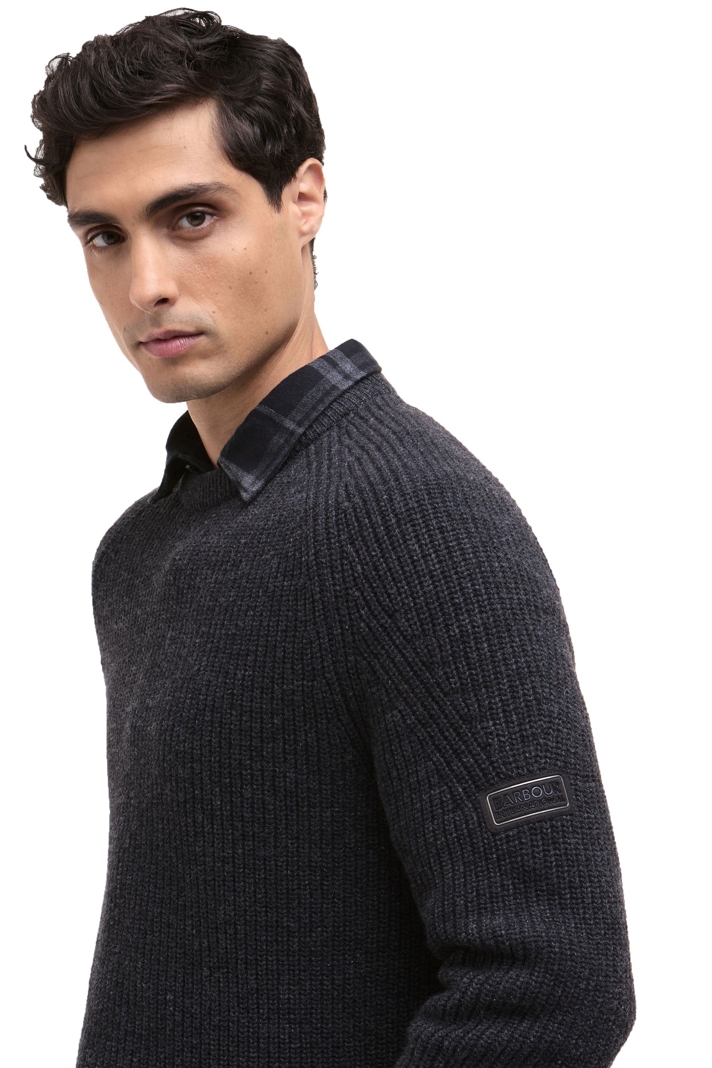 BARBOUR INTERNATIONAL CHESTER CREW KNITTED JUMPER CHARCOAL