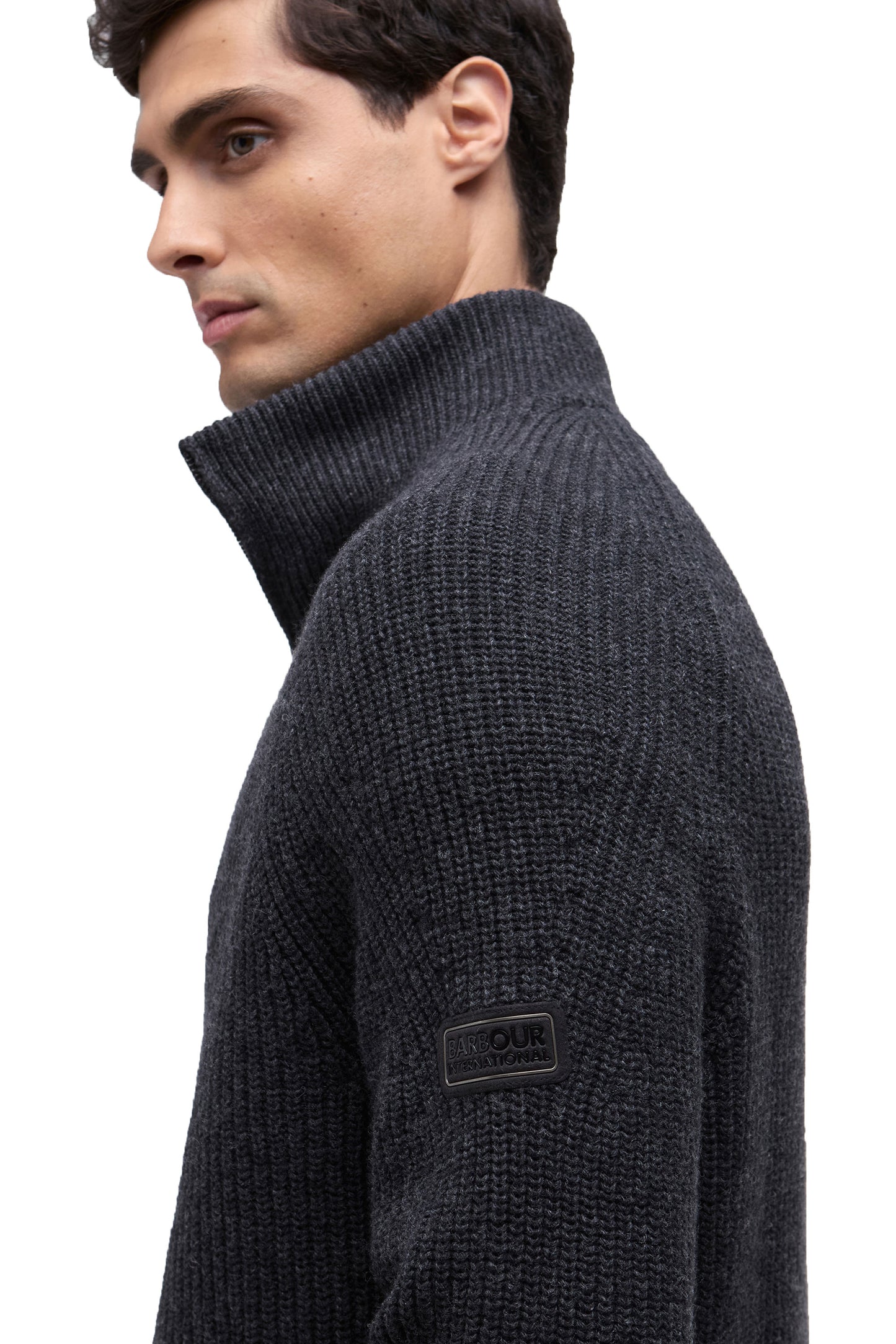BARBOUR INTERNATIONAL CHESTER FUNNEL KNITTED JUMPER CHARCOAL