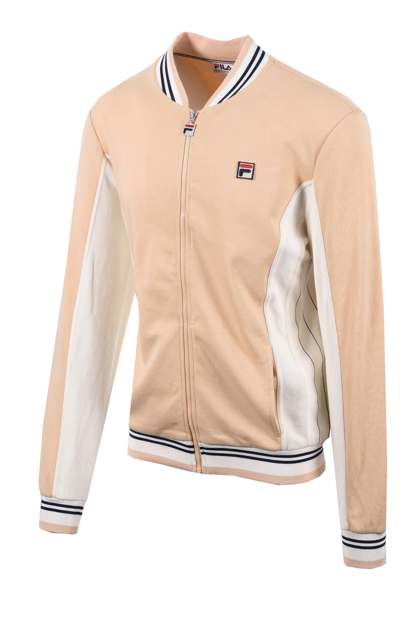 Full length picture of a Fila Settanta track jacket, retro inspired jacket with the Fila logo on the chest.