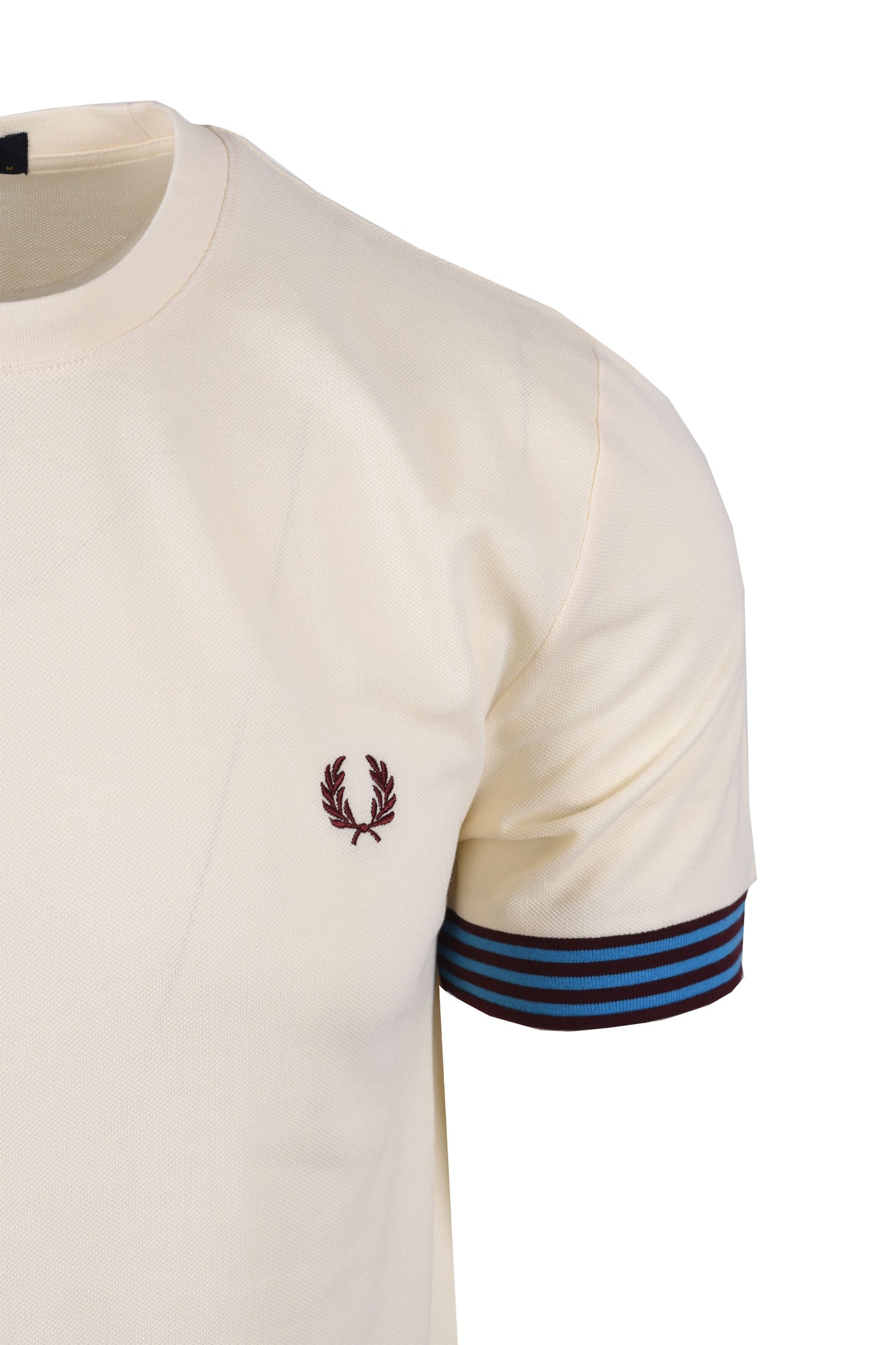 FRED PERRY STRIPED CUFF T-SHIRT ECRU