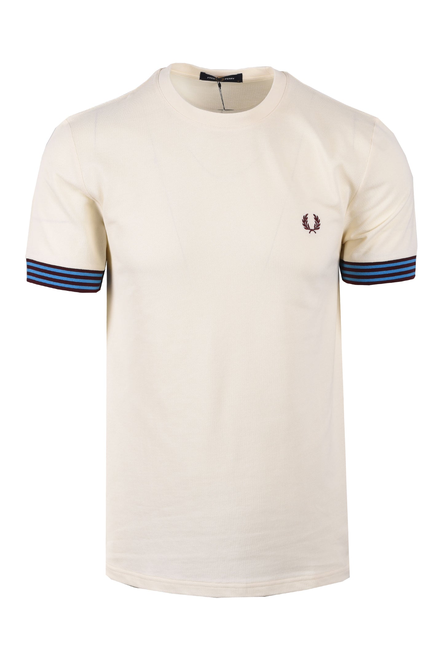 FRED PERRY STRIPED CUFF T-SHIRT ECRU