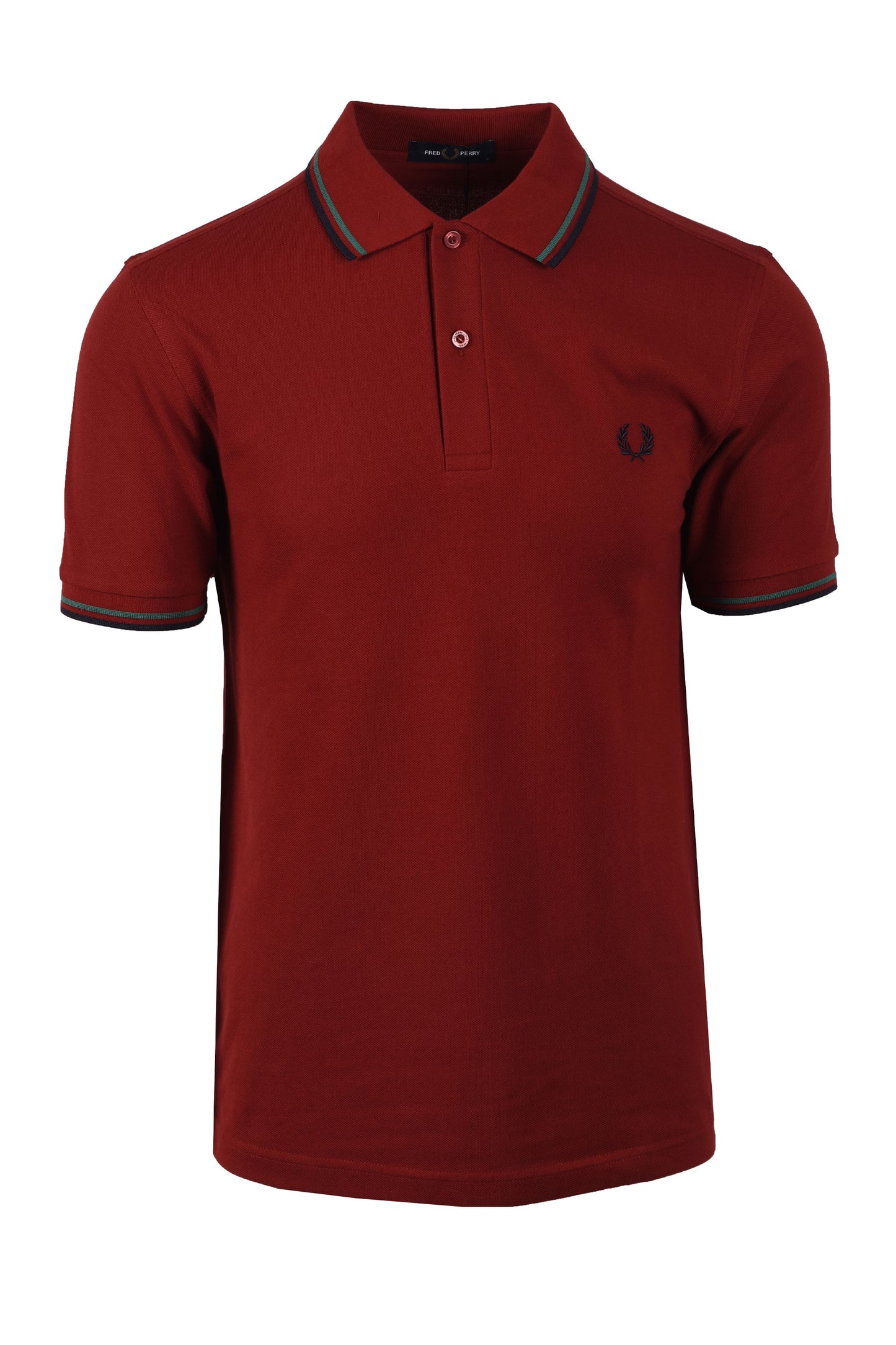 FRED PERRY TWIN TIPPED POLO SHIRT BURNT RED/SPORT GREEN/NAVY