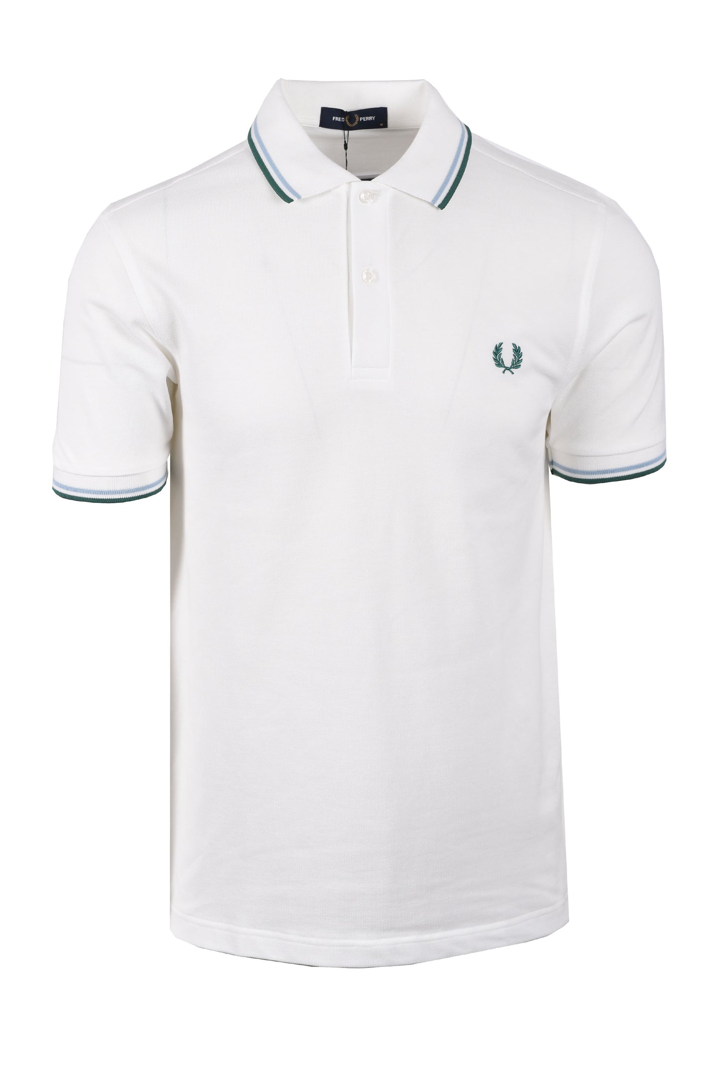 FRED PERRY TWIN TIPPED POLO SHIRT SNOW WHITE/TRACK BLUE/SPORT GREEN