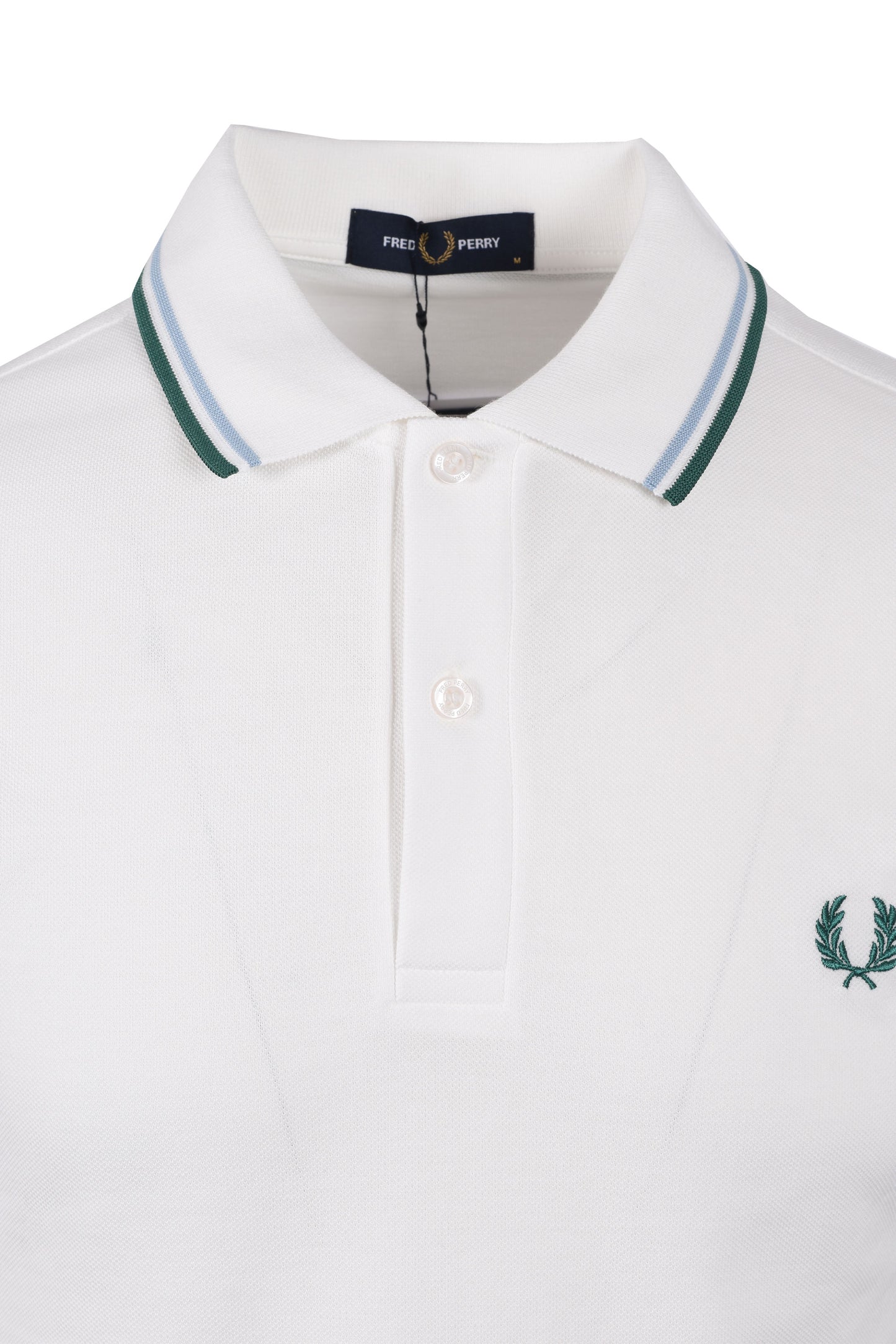 FRED PERRY TWIN TIPPED POLO SHIRT SNOW WHITE/TRACK BLUE/SPORT GREEN