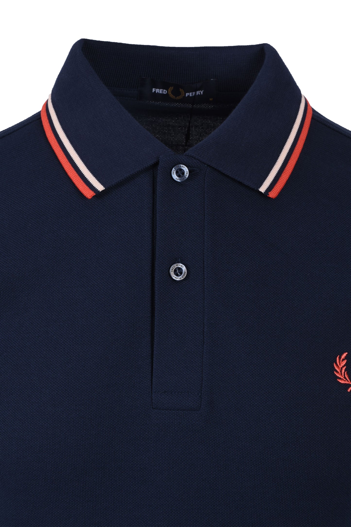 FRED PERRY TWIN TIPPED POLO SHIRT TENNIS BLUE/SILKY PEACH/FLAMINGO TAN