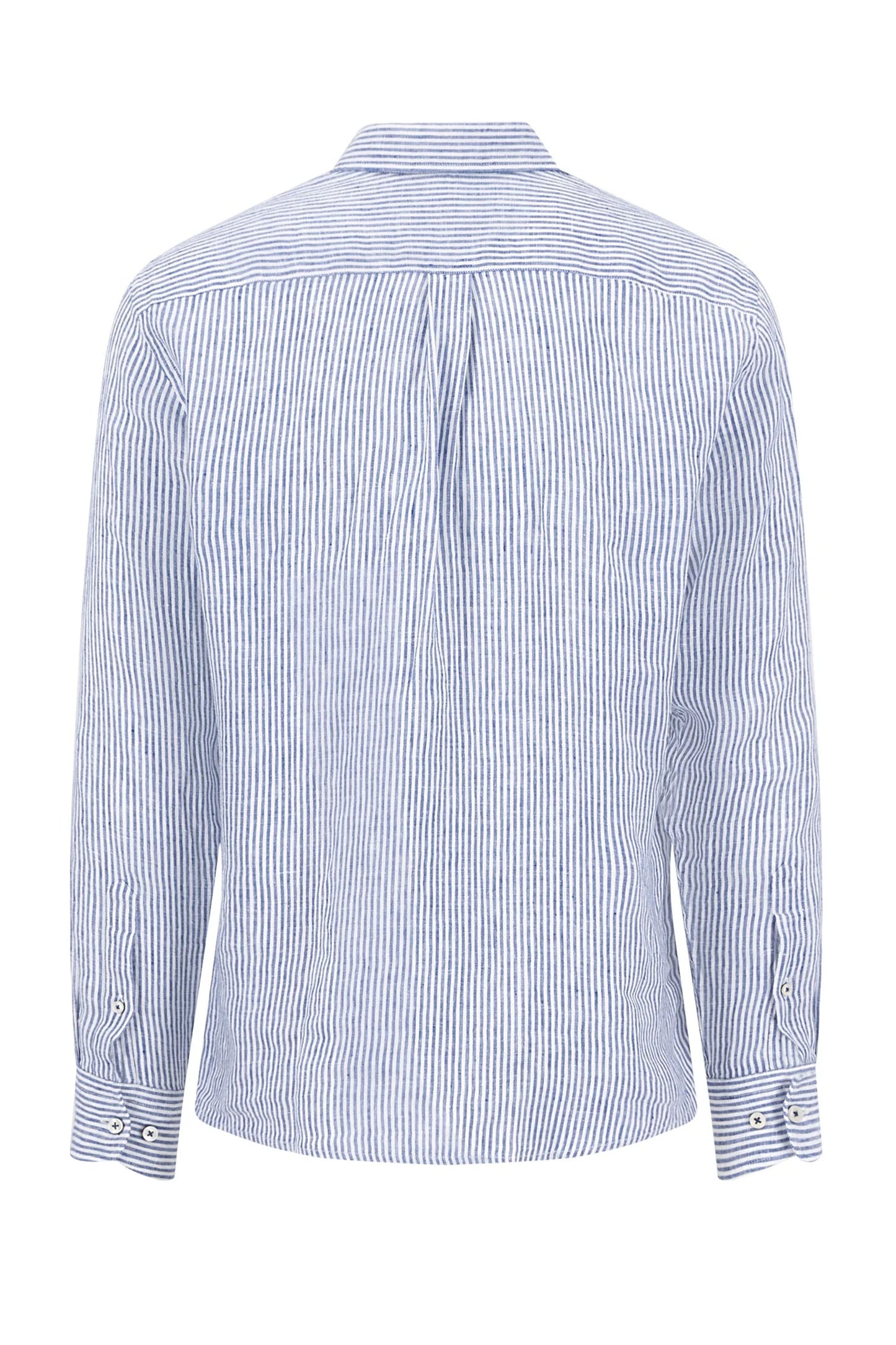 FYNCH-HATTON LONG SLEEVED LINEN SHIRT HARBOUR BLUE STRIPE