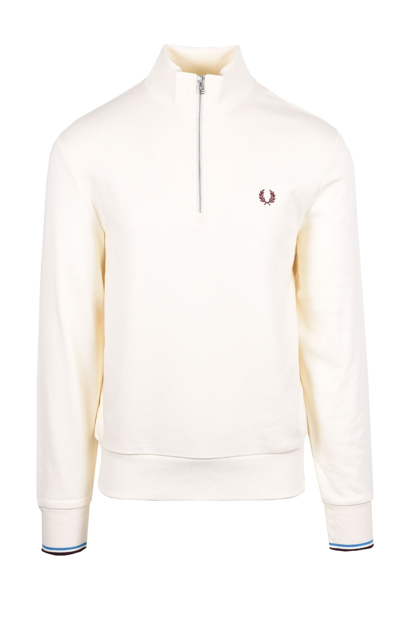 Fred Perry Half Zip Sweatshirt Ecru/Court Blue/Oxblood