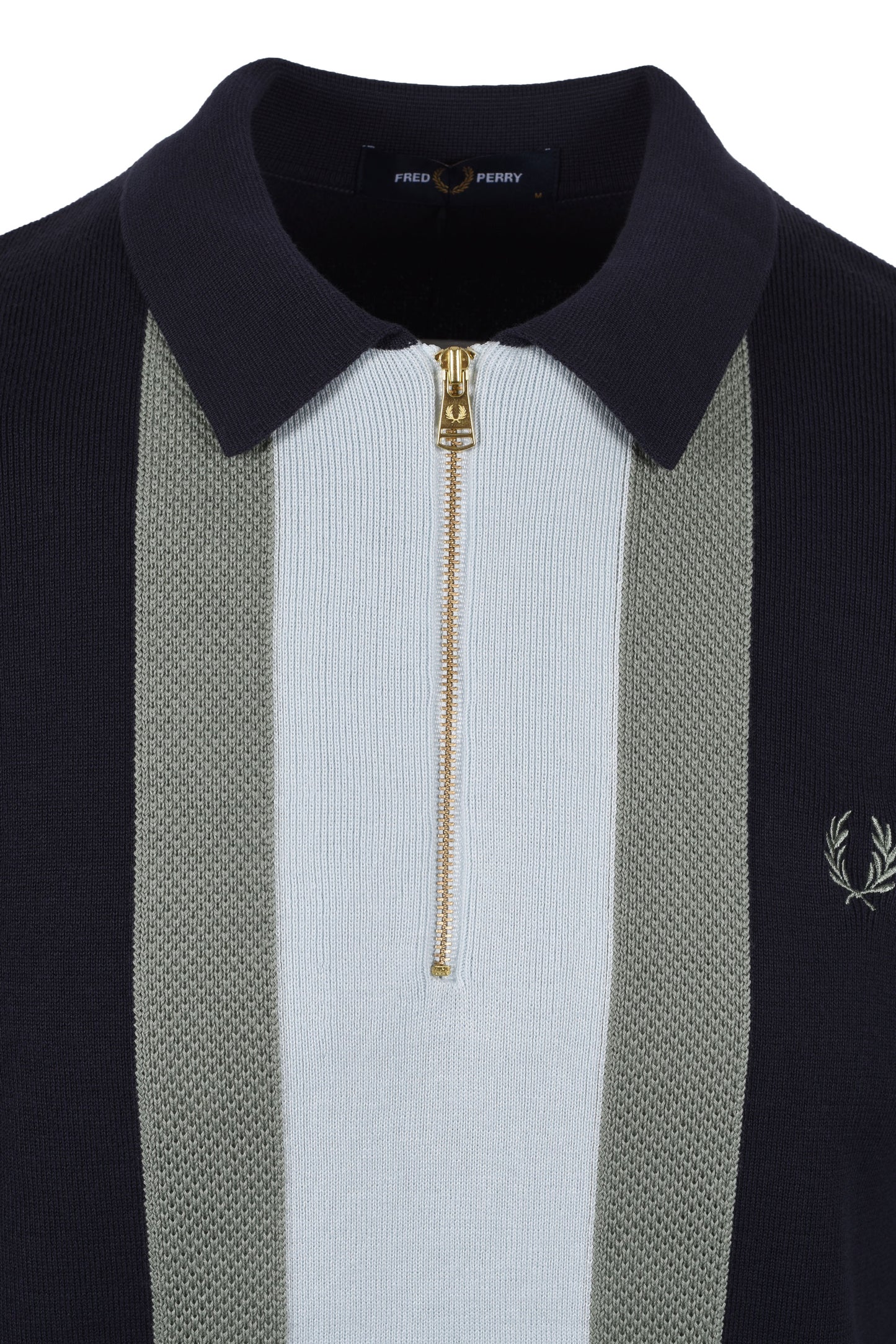 Fred Perry Stripe Knitted Polo Shirt Dark Airforce