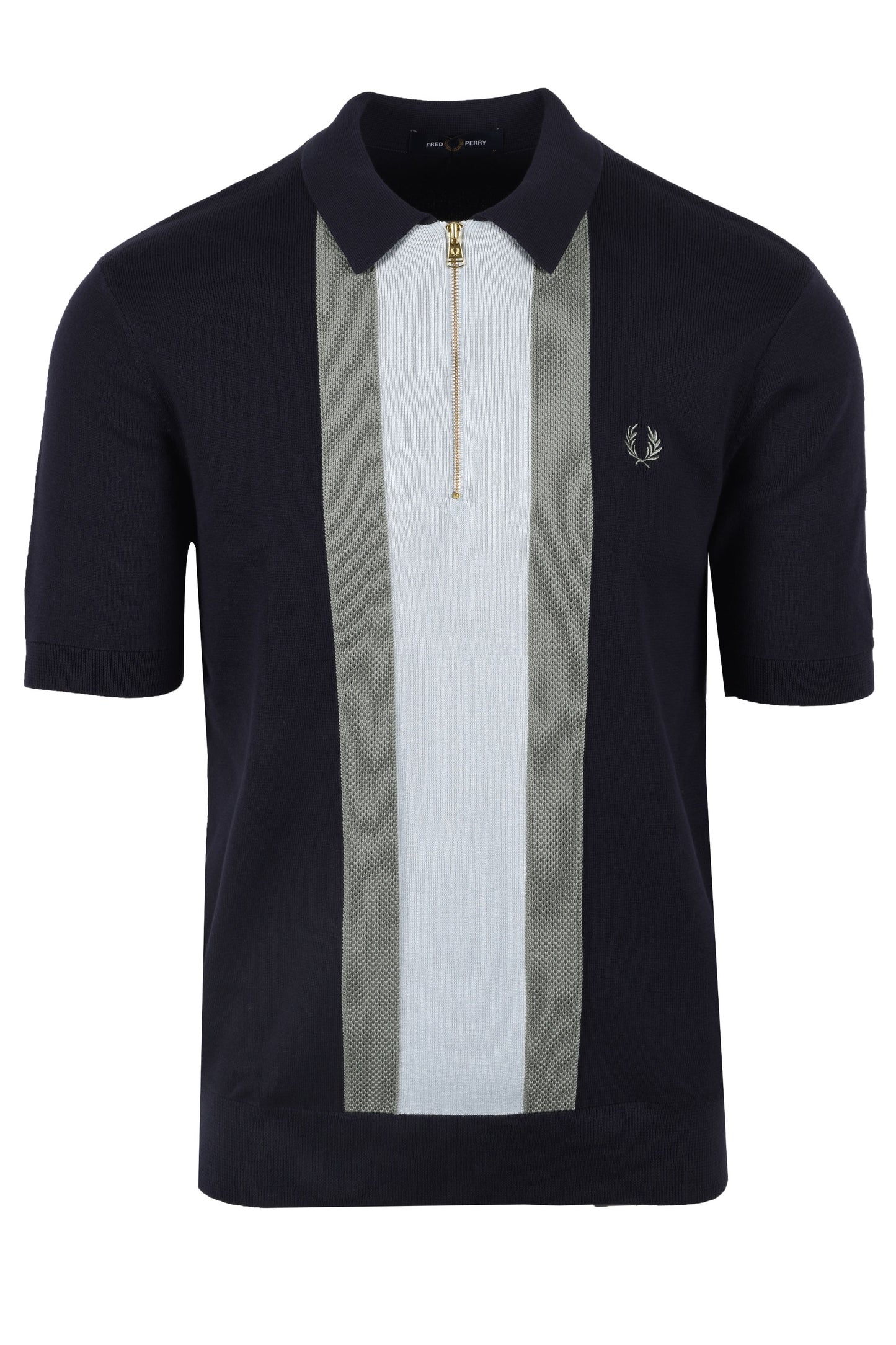 Fred Perry Stripe Knitted Polo Shirt Dark Airforce