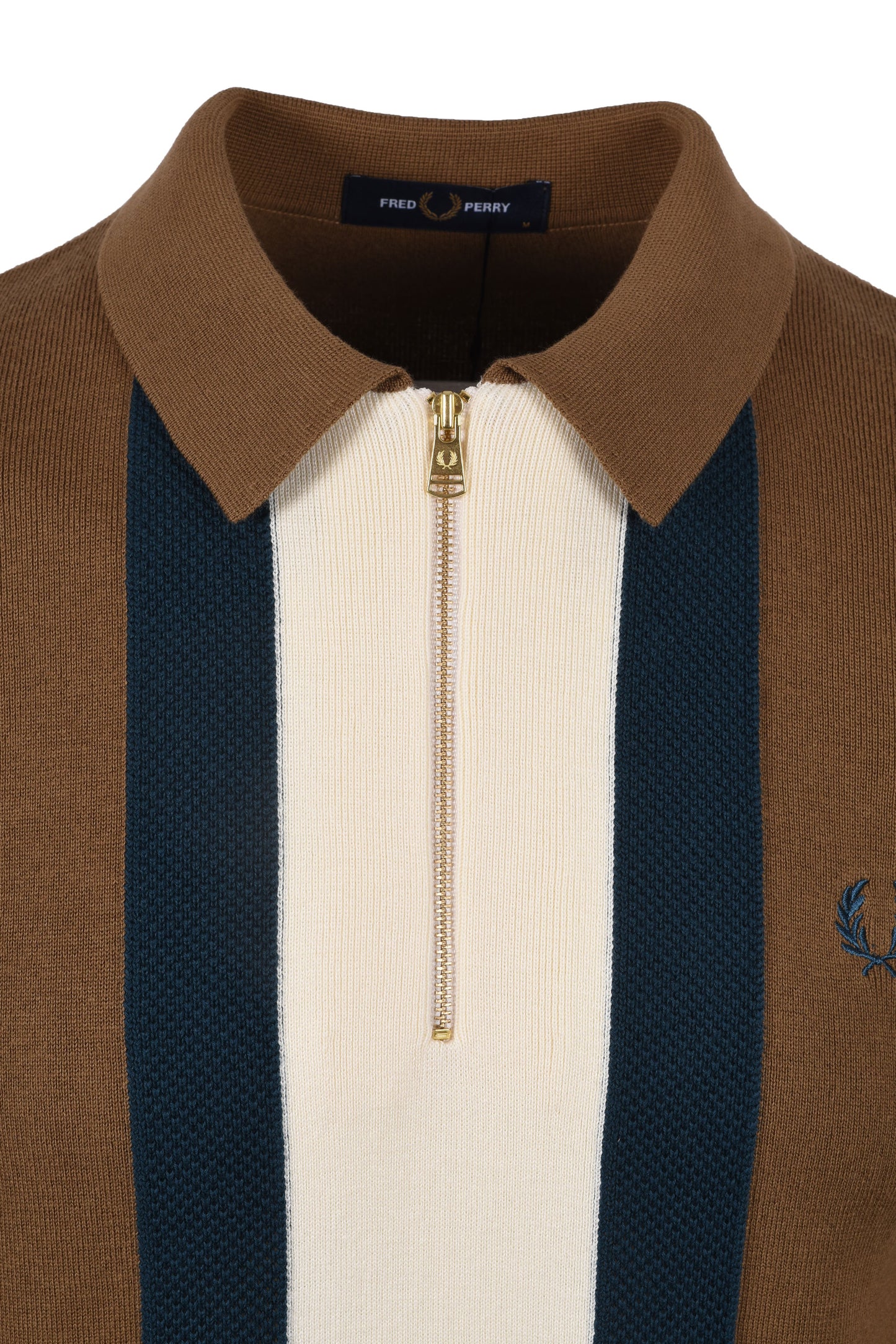 Fred Perry Stripe Knitted Shirt Shaded Stone