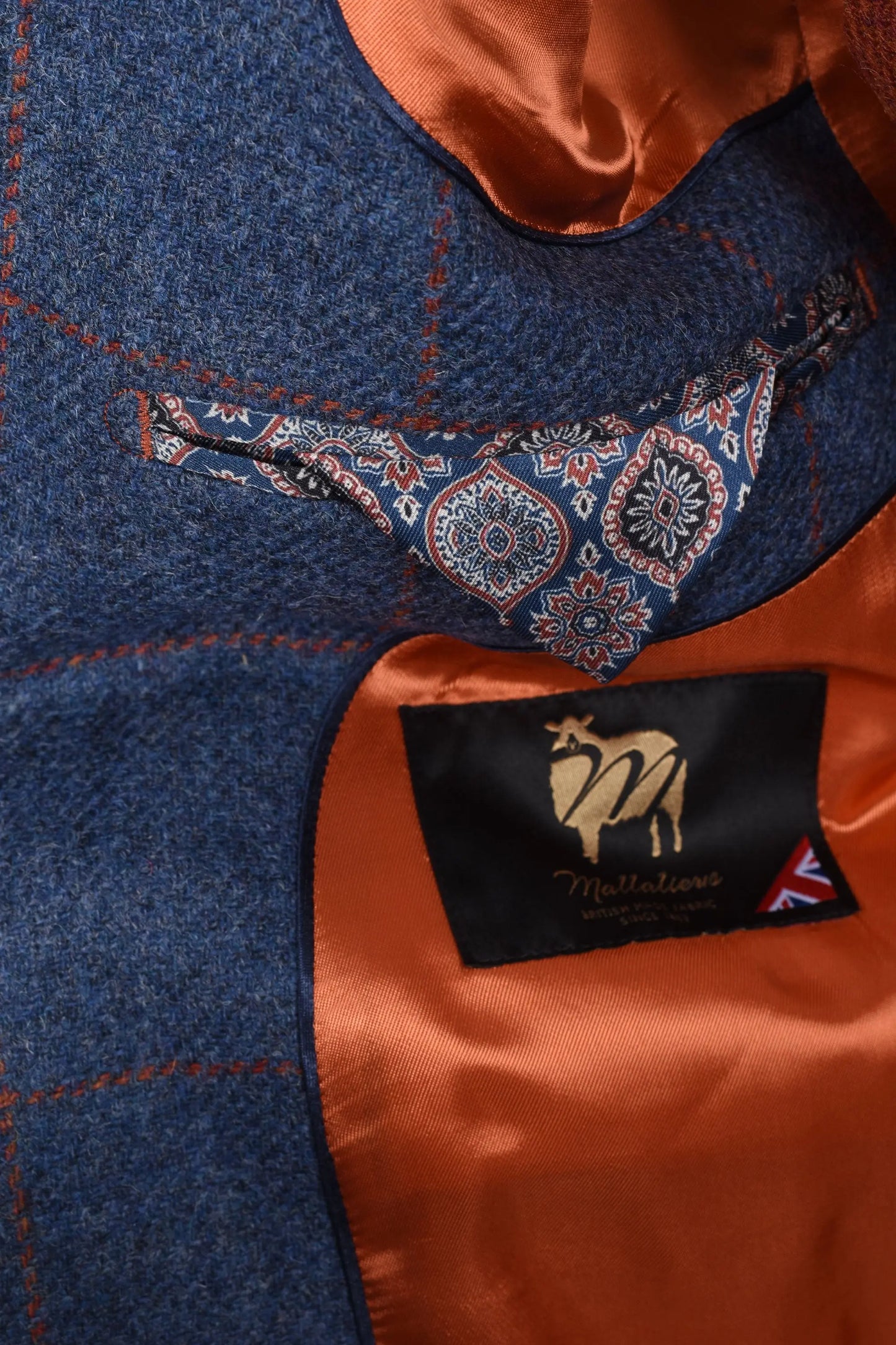 Mazzelli Jacket and Waistcoat Blue/Orange Check Mazzelli