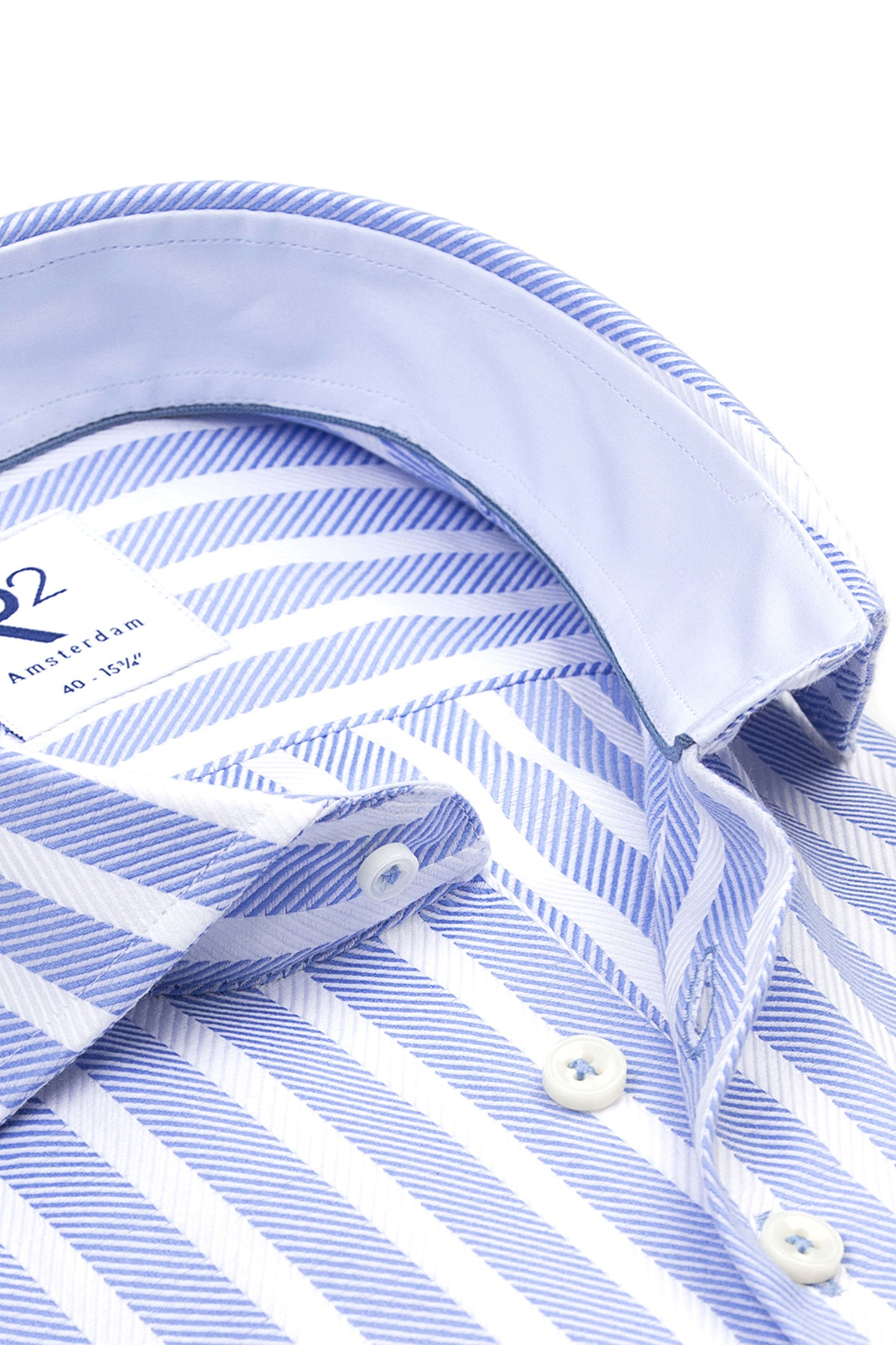 R2 CUT AWAY COLLAR LONG SLEEVED SHIRT BLUE & WHITE STRIPE R2 Michael Stewart Menswear Shirts