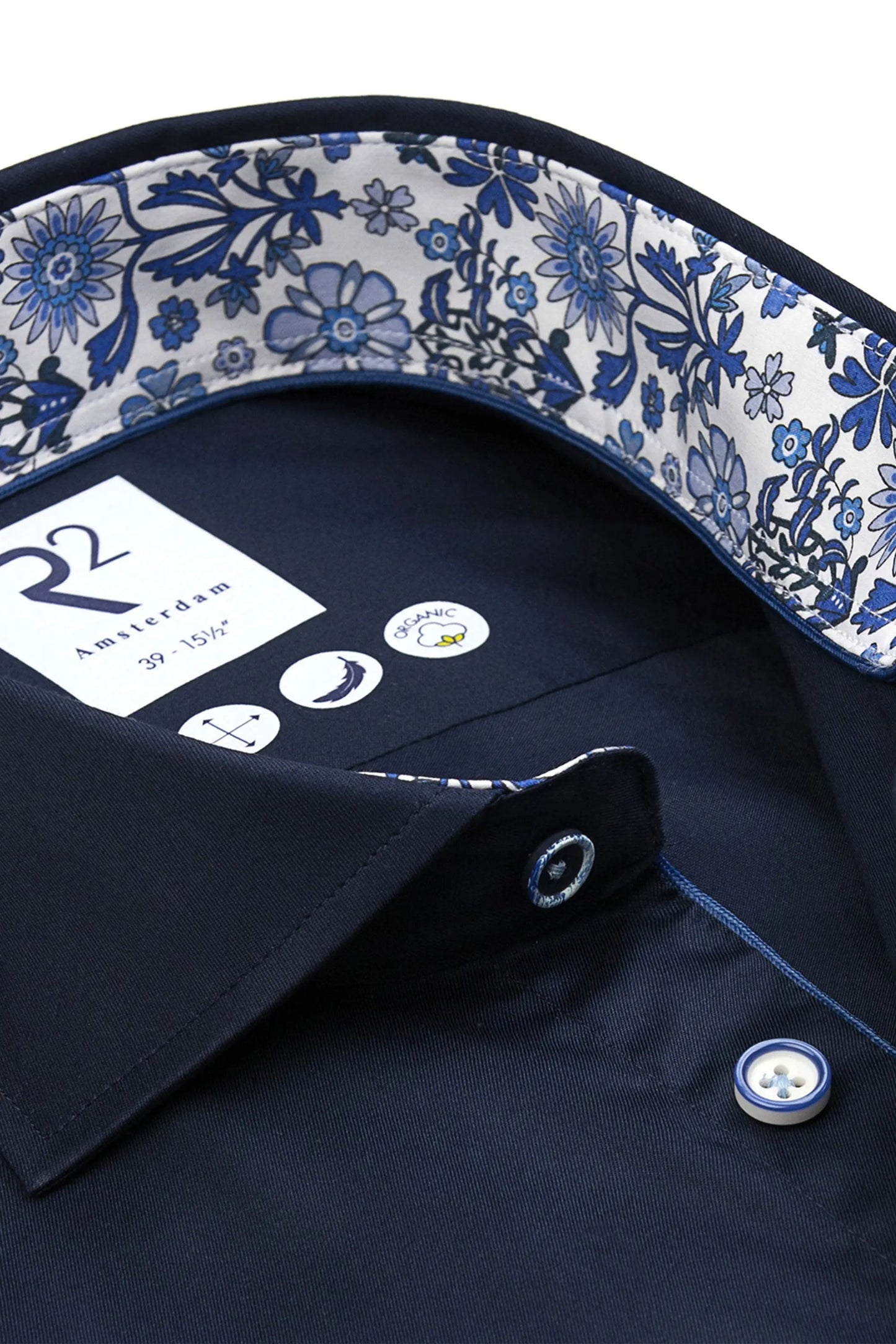 R2 CUT AWAY COLLAR LONG SLEEVED SHIRT NAVY R2