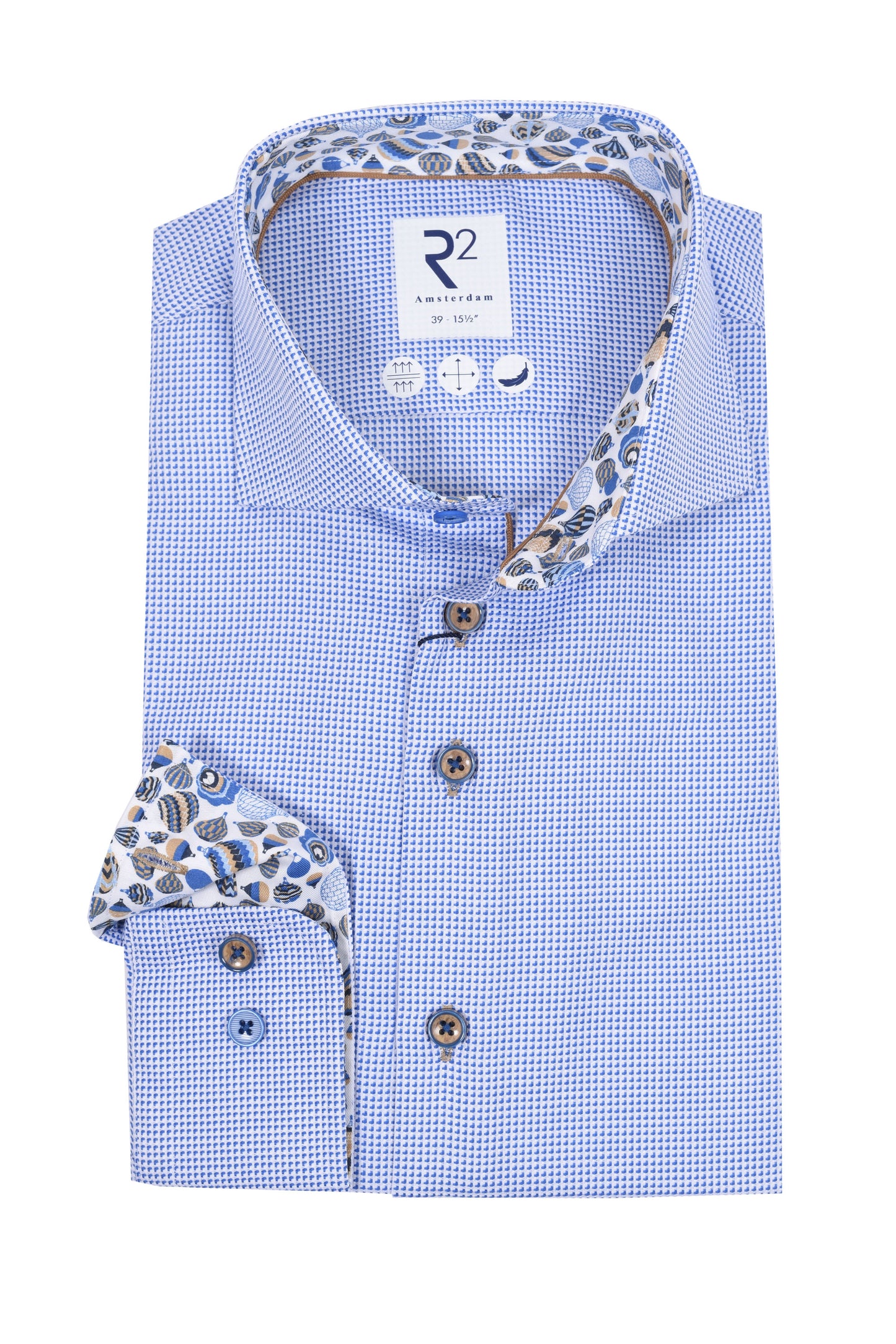 R2 Cut Away Collar Long Sleeved Shirt Blue