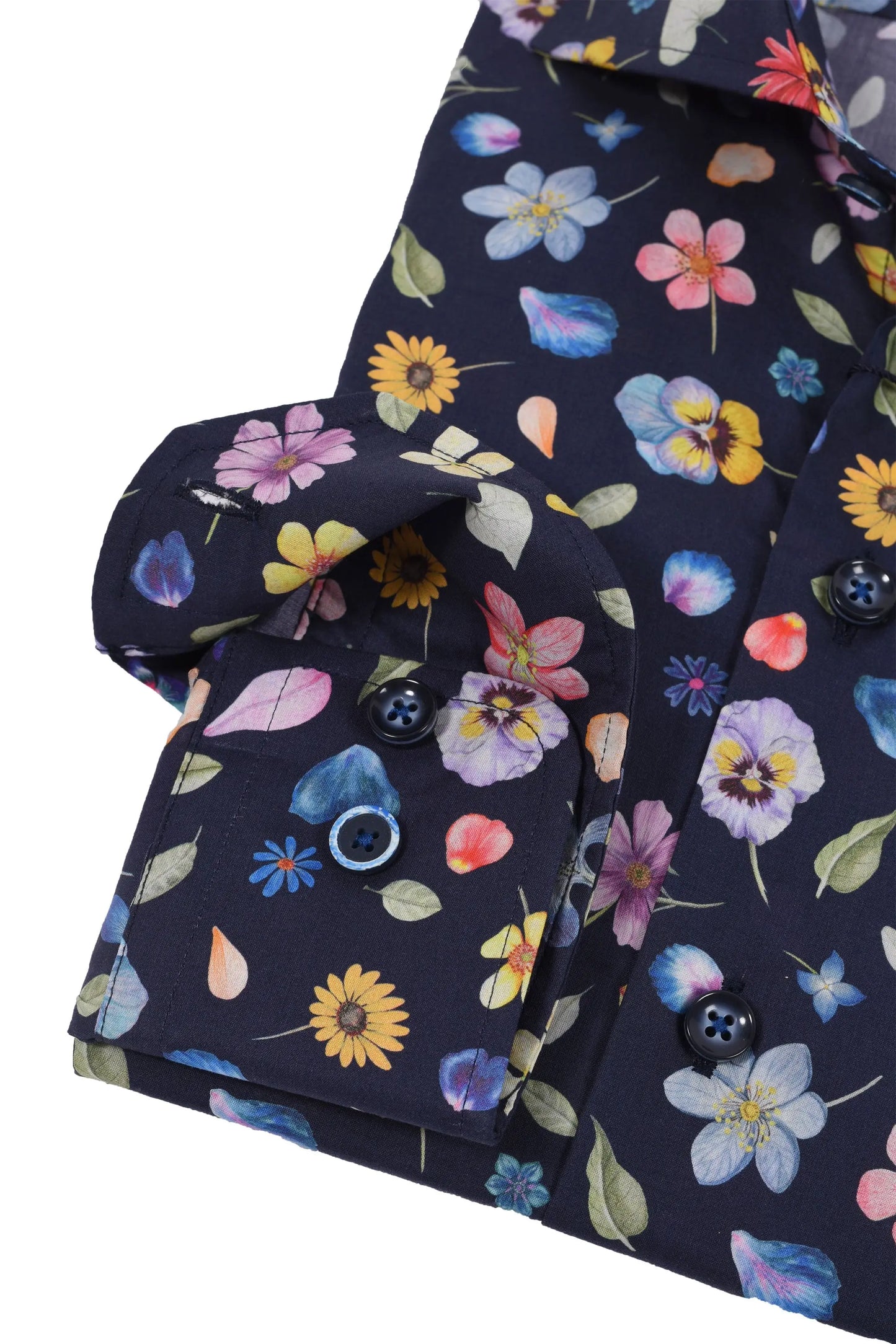 R2 LONG SLEEVED CUT AWAY COLLAR SHIRT NAVY FLORAL R2