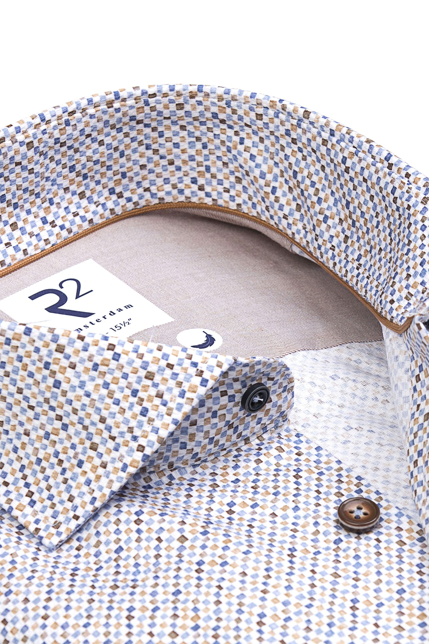 R2 Long Sleeved Cut Away Collar Pattered Shirt