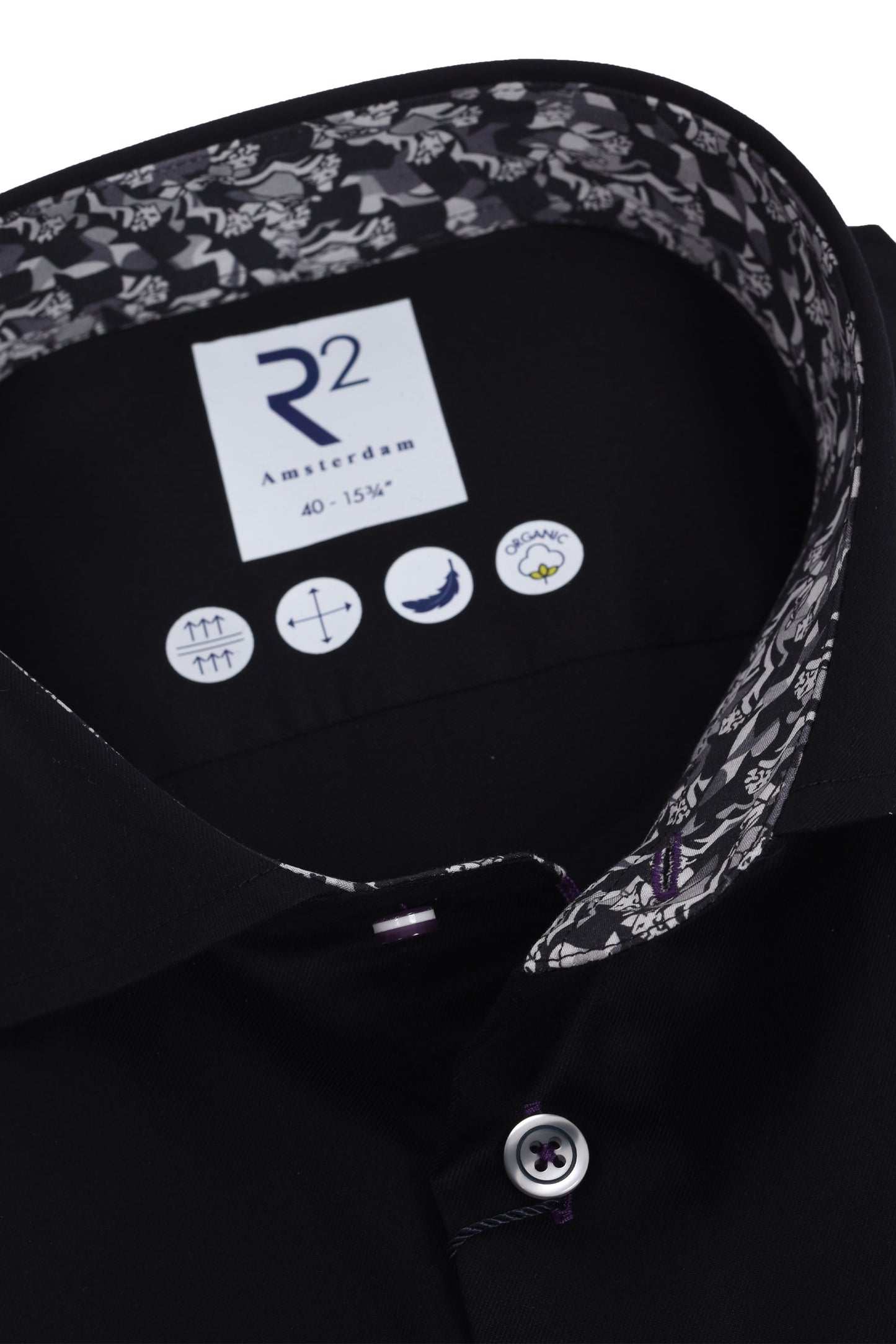 R2 Long Sleeved Cut Away Collar Shirt Black