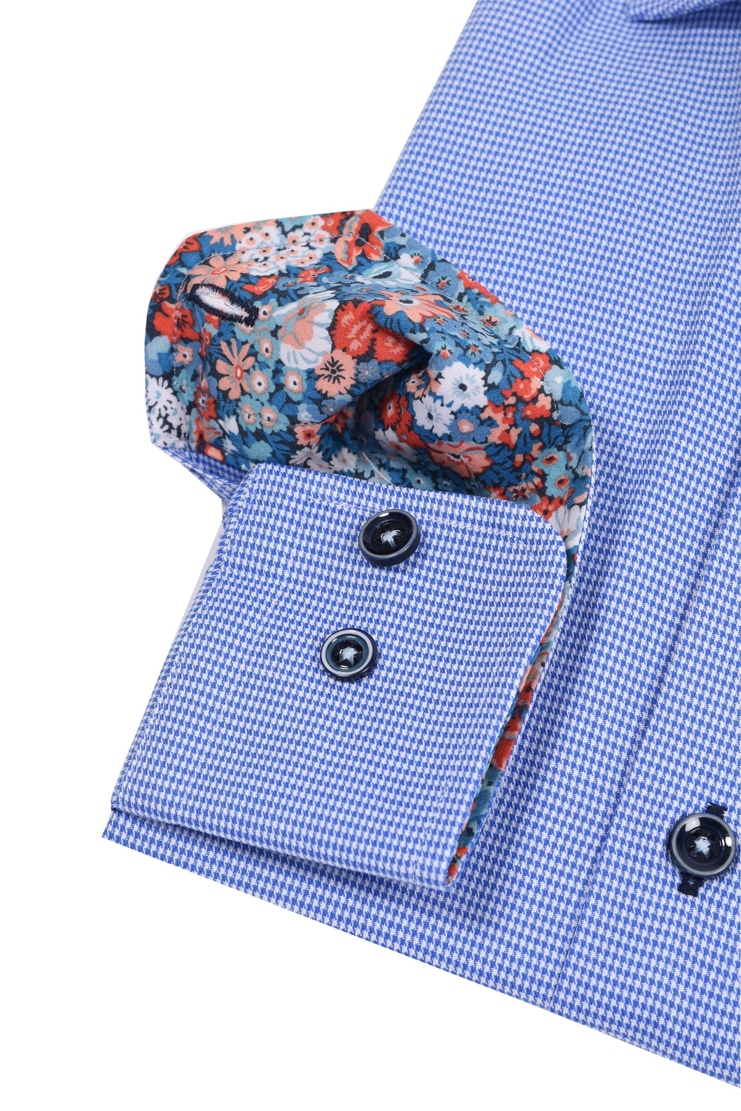 R2 Long Sleeved Cut Away Collar Shirt Blue Check