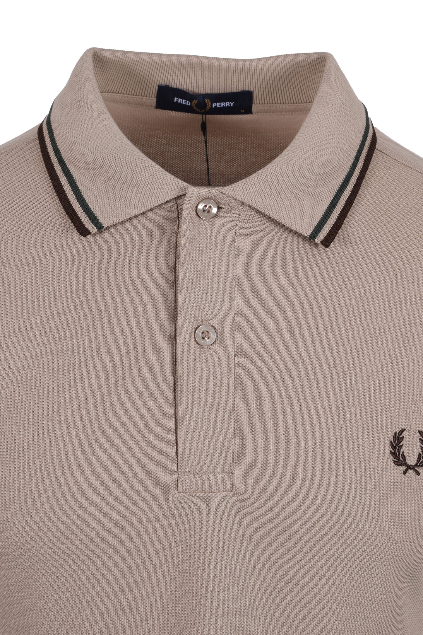 FRED PERRY TWIN TIPPED POLO WARM OAT/COURT GREEN/BURNT TOB
