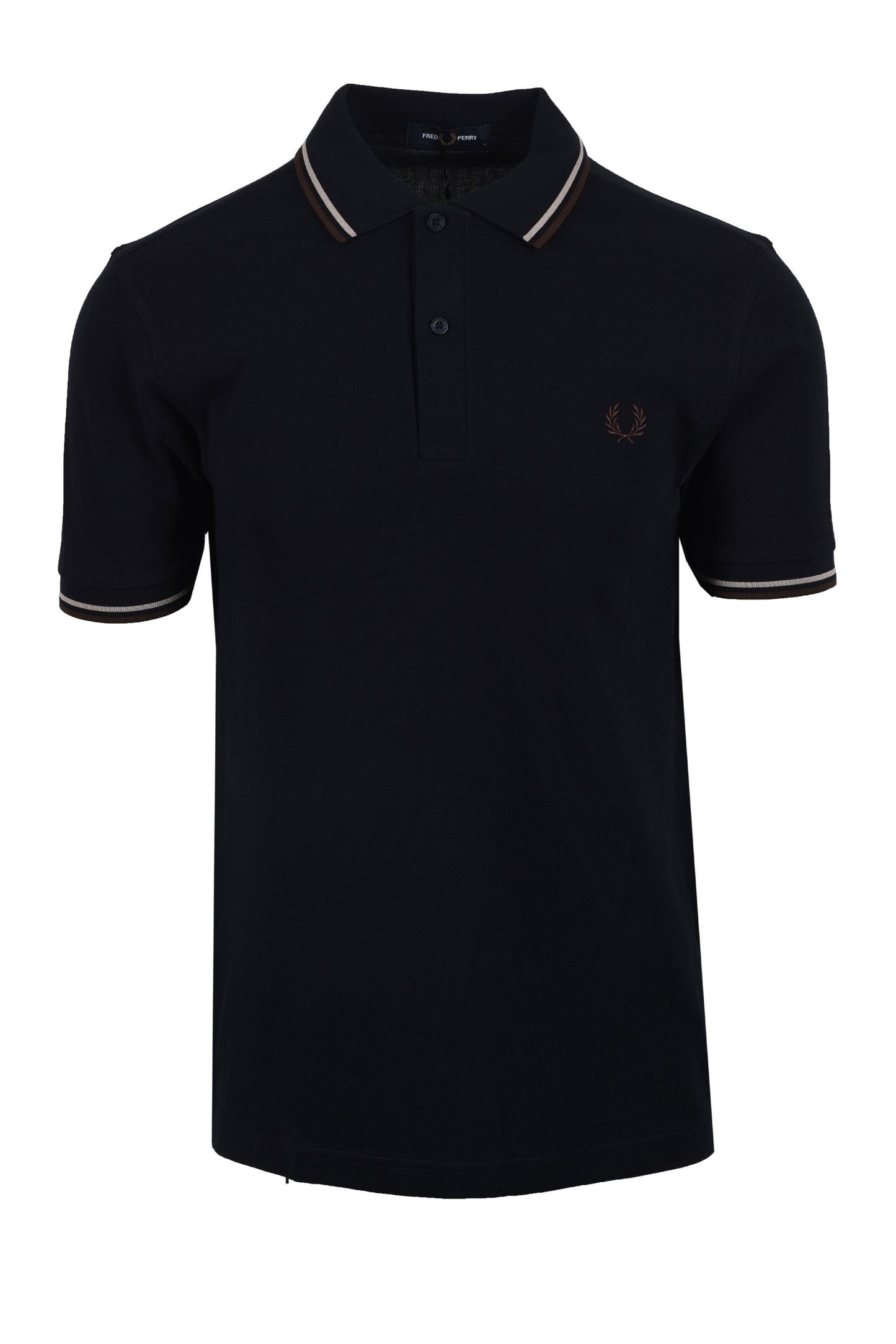 FRED PERRY TWIN TIPPED POLO NAVY/WARM OAT/ BURNT TOBACCO