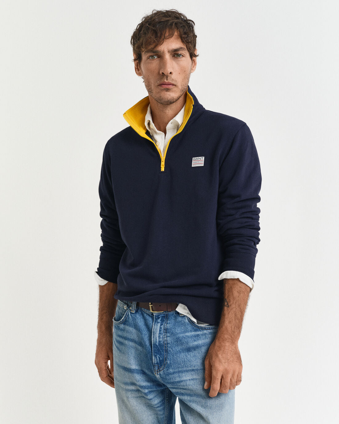 Gant Contrast Half Zip Evening Blue