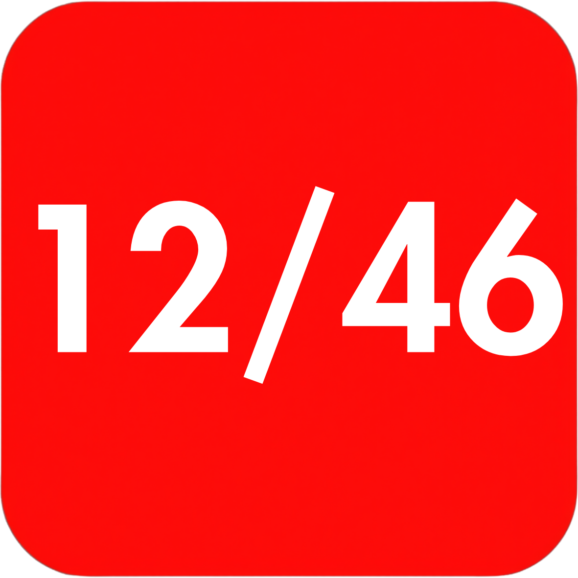 A red rounded square icon with the white text '12/46' centered on it.
