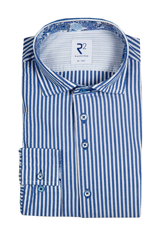 R2 Widespread Collar Long Sleeved Shirt Blue Stripe