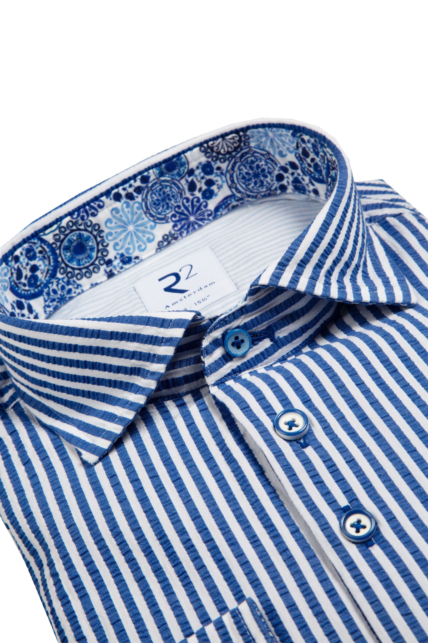 R2 Widespread Collar Long Sleeved Shirt Blue Stripe