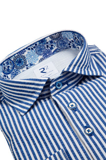 R2 Widespread Collar Long Sleeved Shirt Blue Stripe R2
