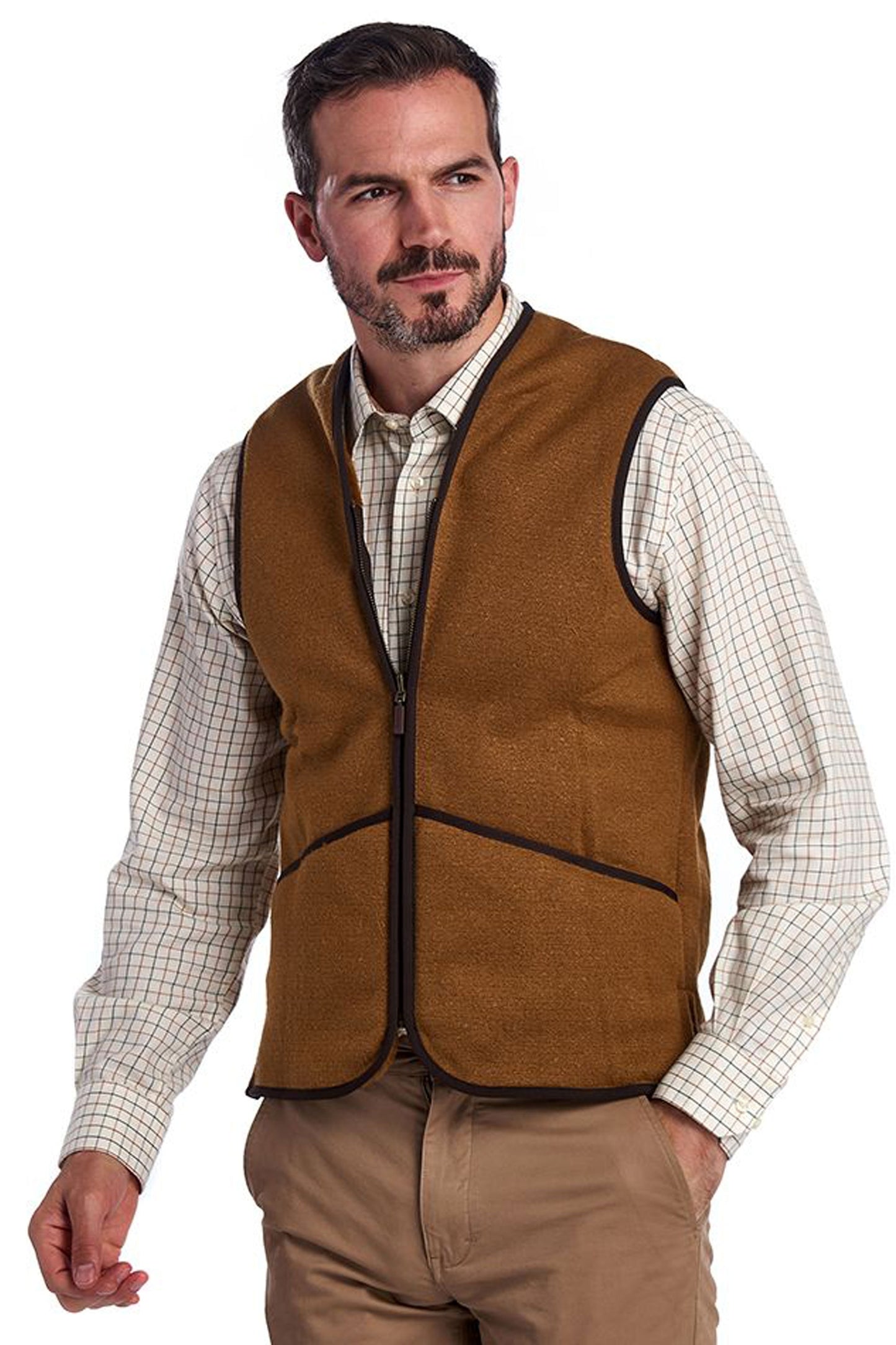 Barbour Warm Pile Zip In Liner Gilet Marrone