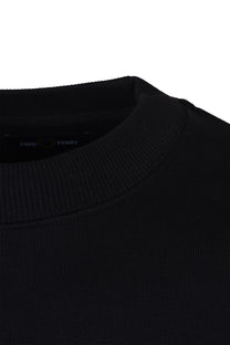 Ribbed collar on a Fred Perry branded crew neck sweatshirt in black