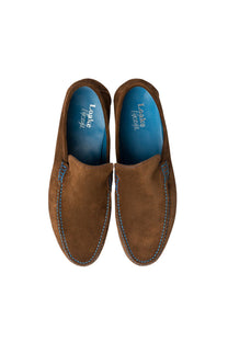 Loake Nicholson Suede Moccasin Shoes Dark Brown Loake